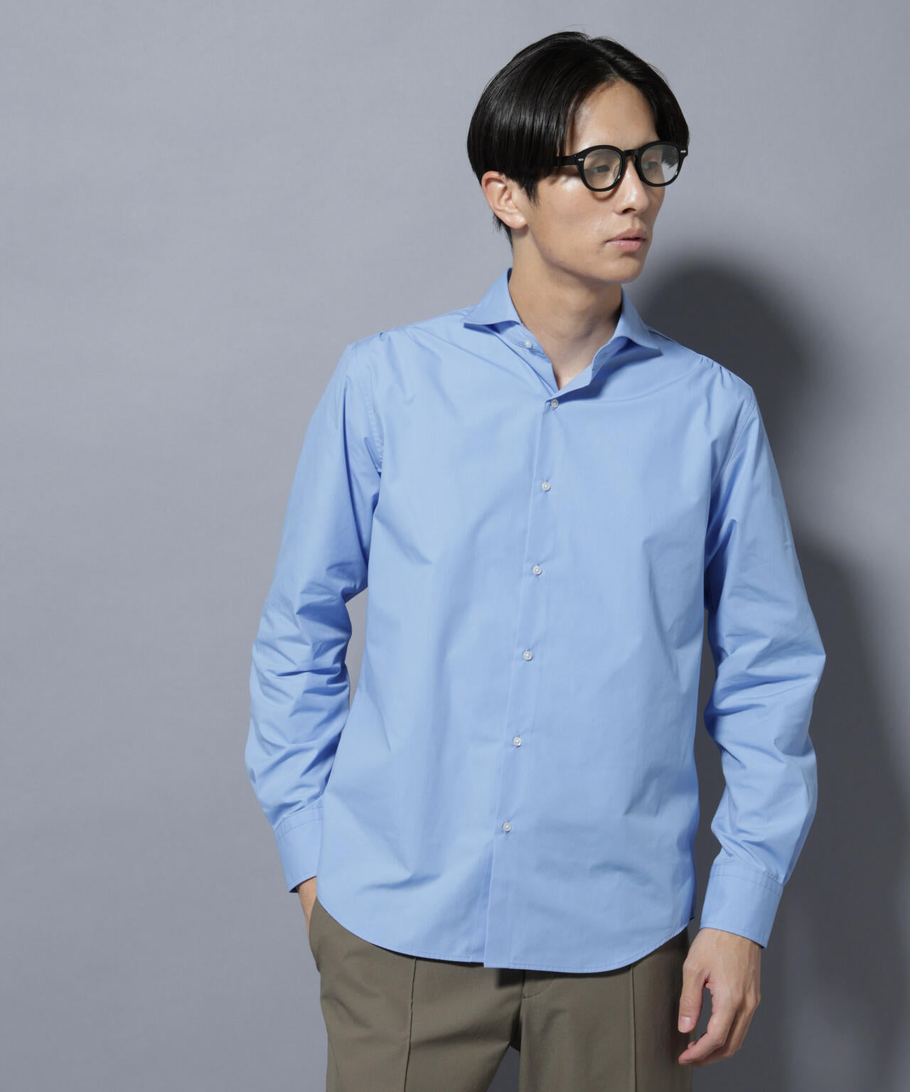 「N shirt」Anti Soaked(R)汗染み防止ホリゾンタルカラーシャツ長袖