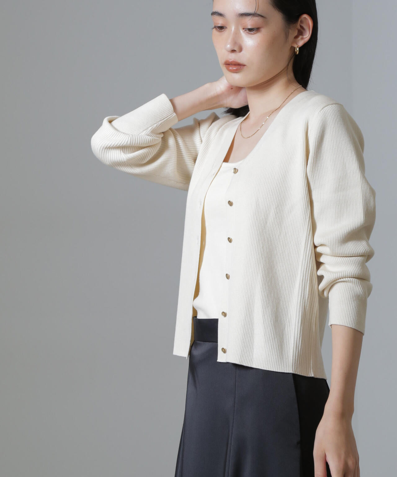 CICA&UVカット加工Vネックリブカーディガン