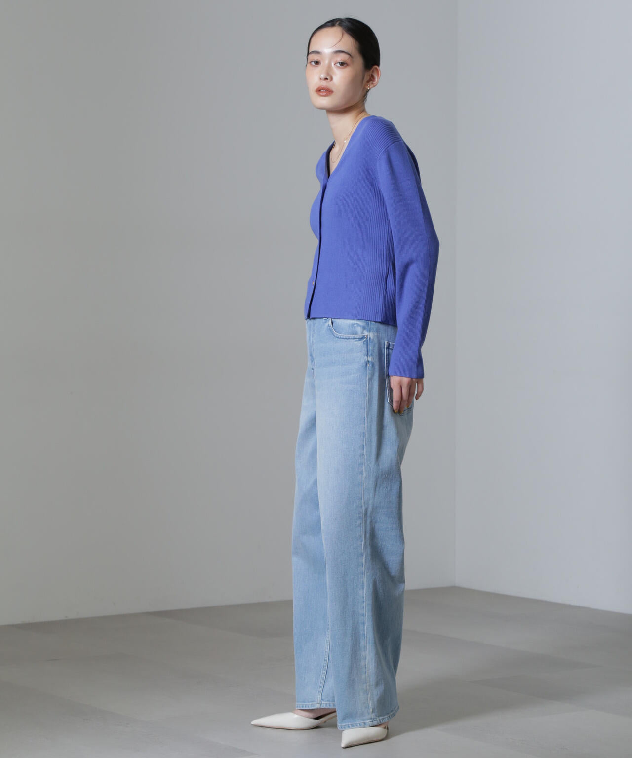 CICA&UVカット加工Vネックリブカーディガン