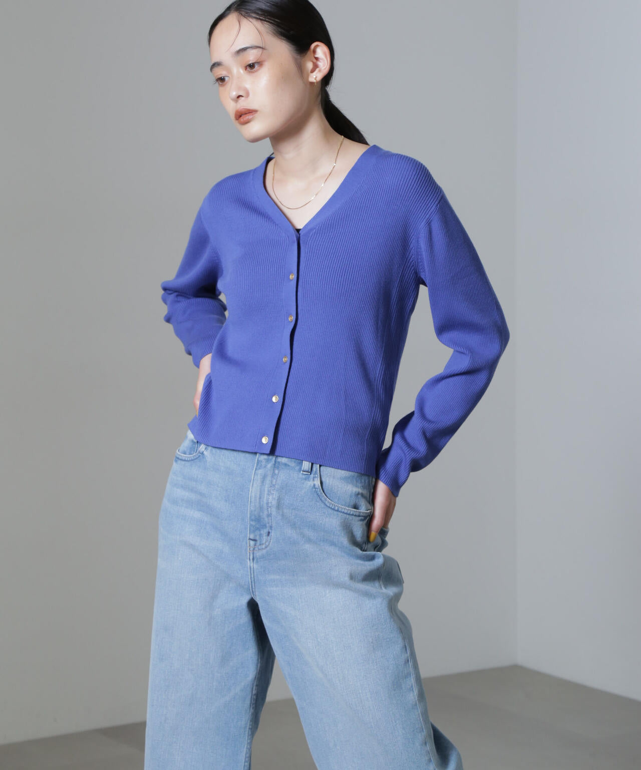 CICA&UVカット加工Vネックリブカーディガン