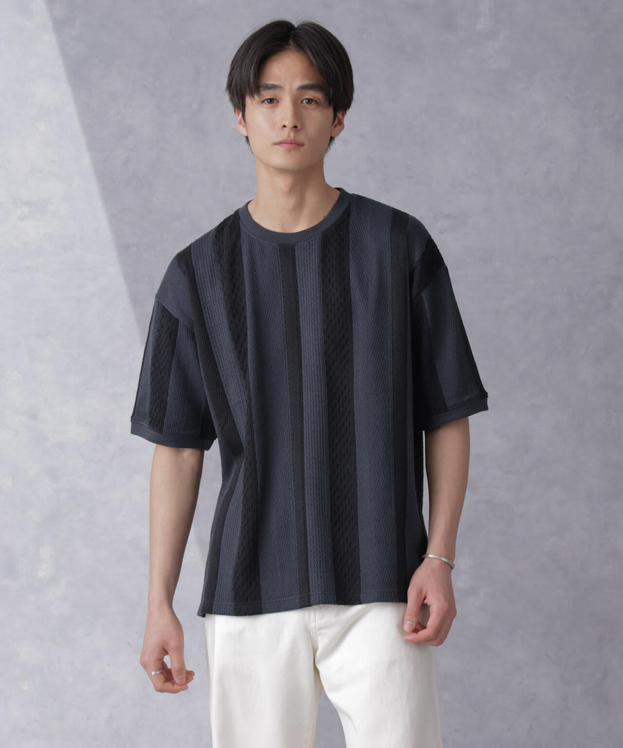 ストライプジャガードTシャツ 半袖
