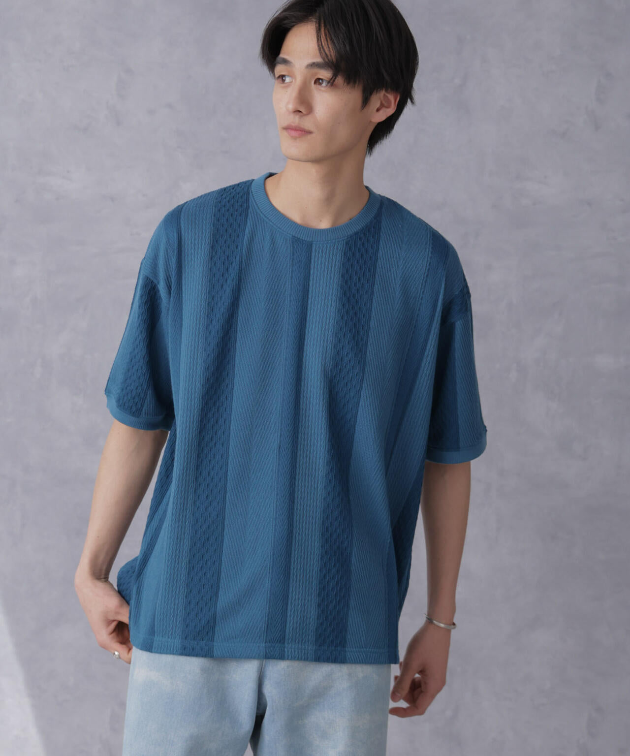 ストライプジャガードTシャツ 半袖