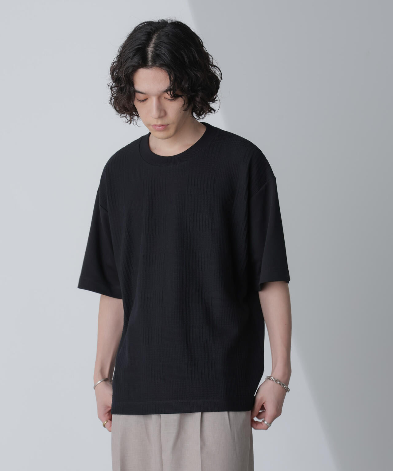 リンクスジャガードコンビTシャツ 半袖