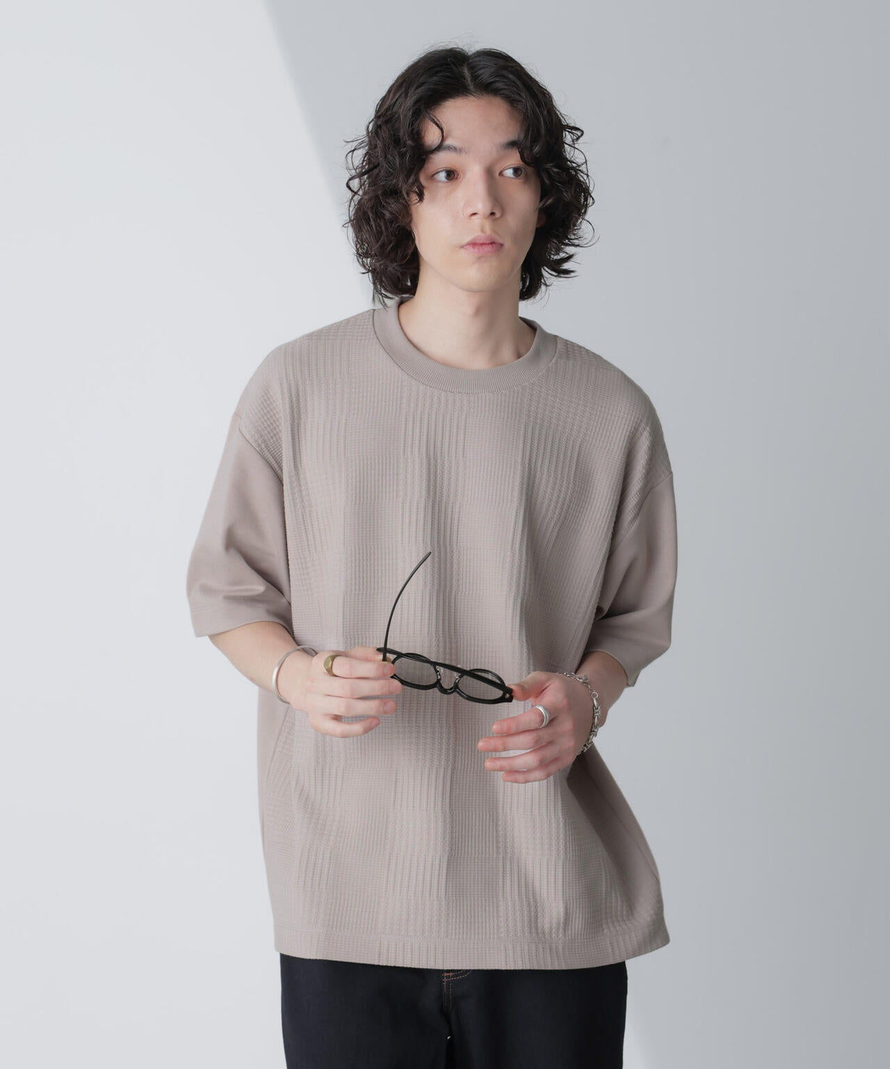 リンクスジャガードコンビTシャツ 半袖