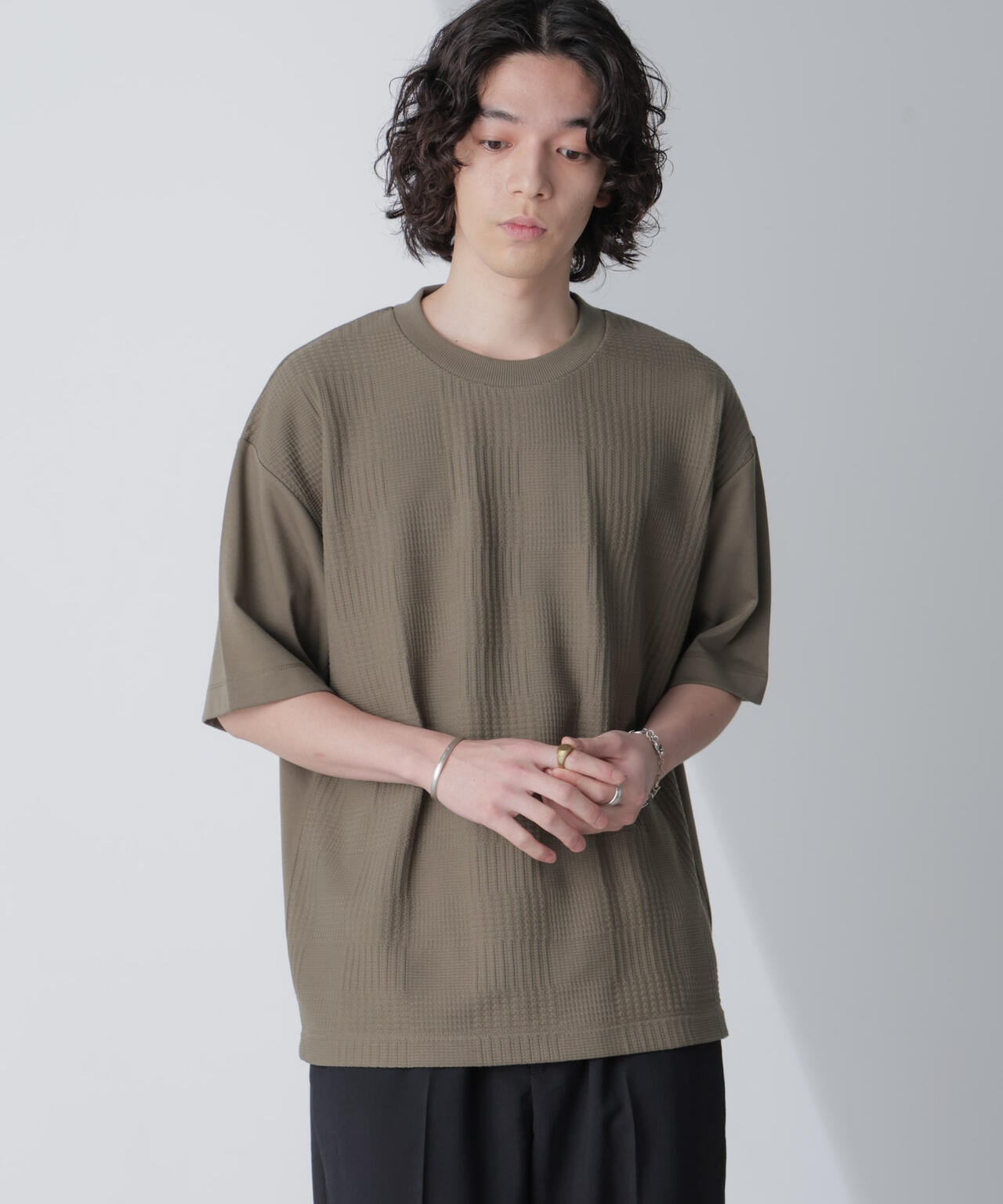 リンクスジャガードコンビTシャツ 半袖