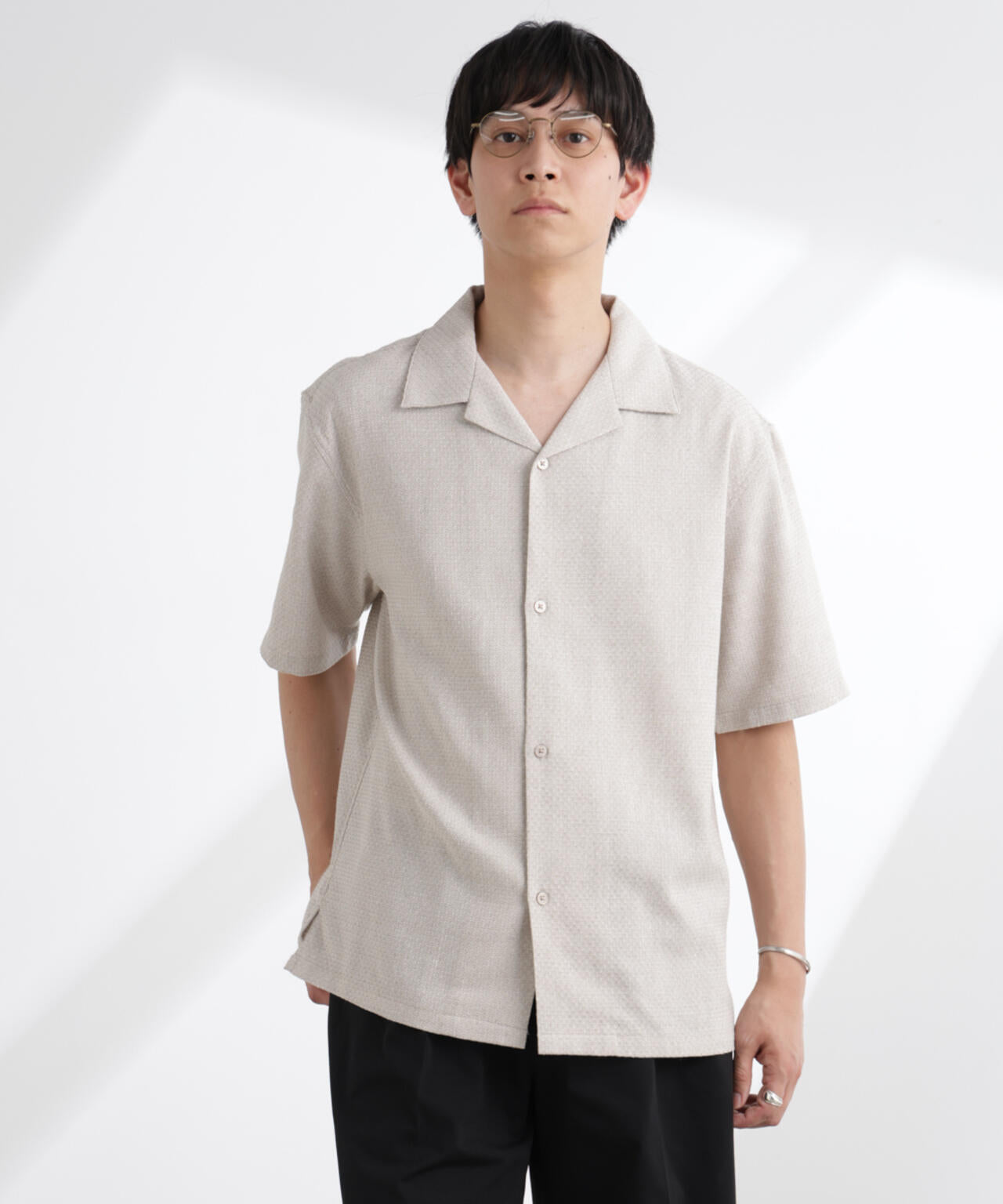 コットンリネン交織開襟シャツ 半袖