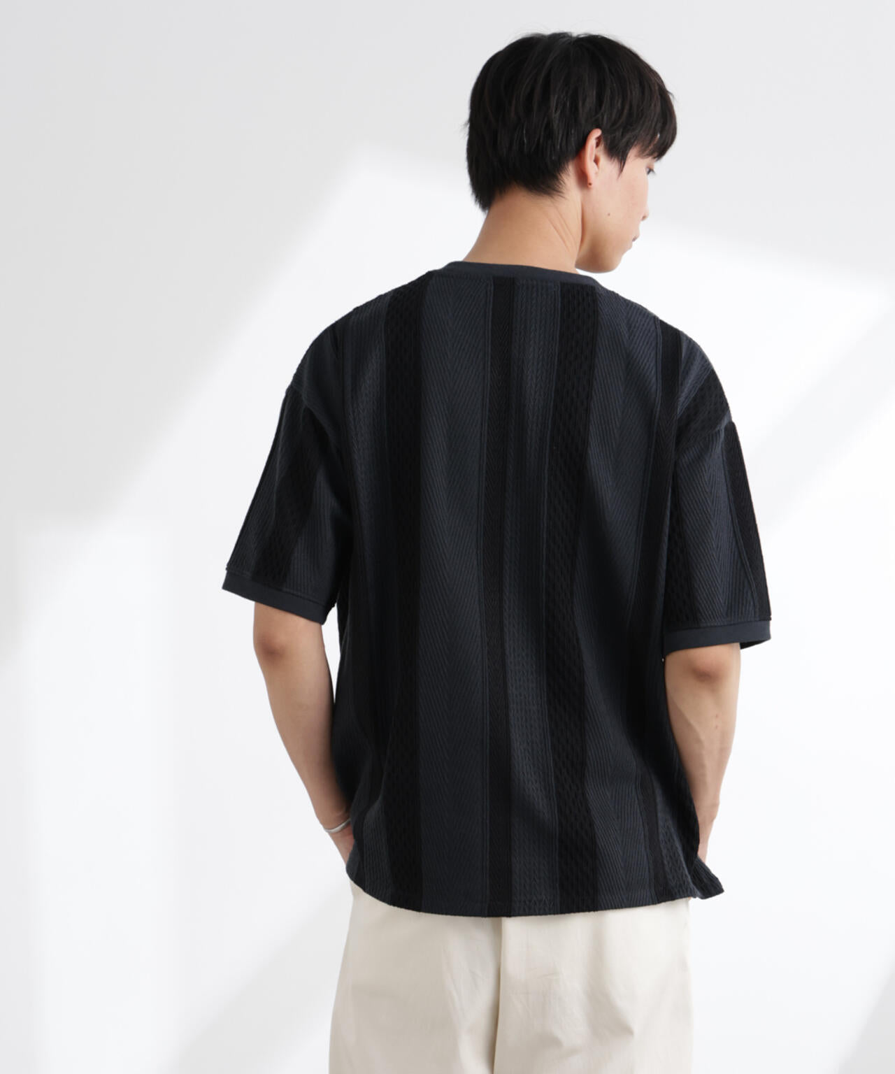 ストライプジャガードTシャツ 半袖