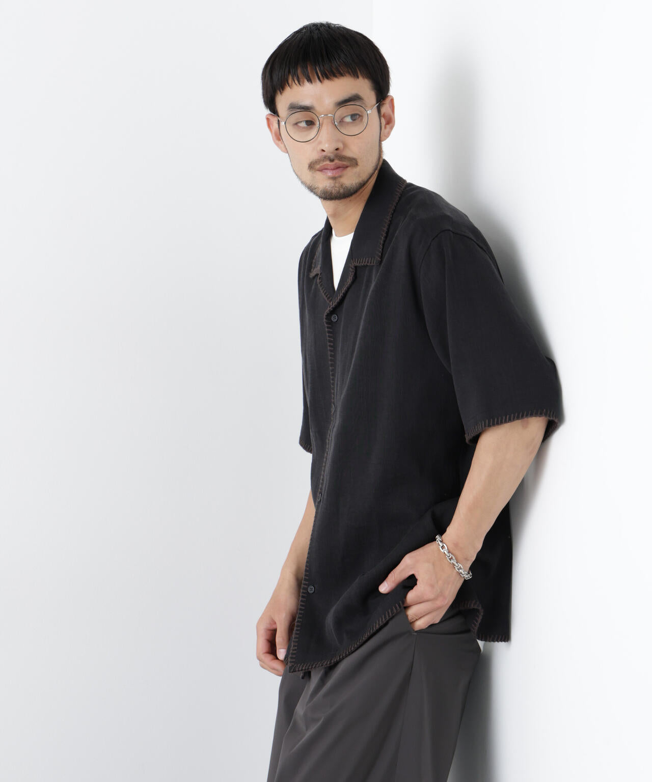ブランケットステッチシャツ 半袖