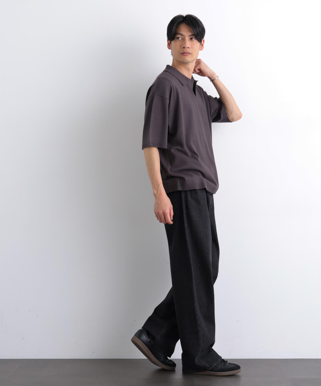 WEB限定/スキッパーテックニットポロシャツ/半袖