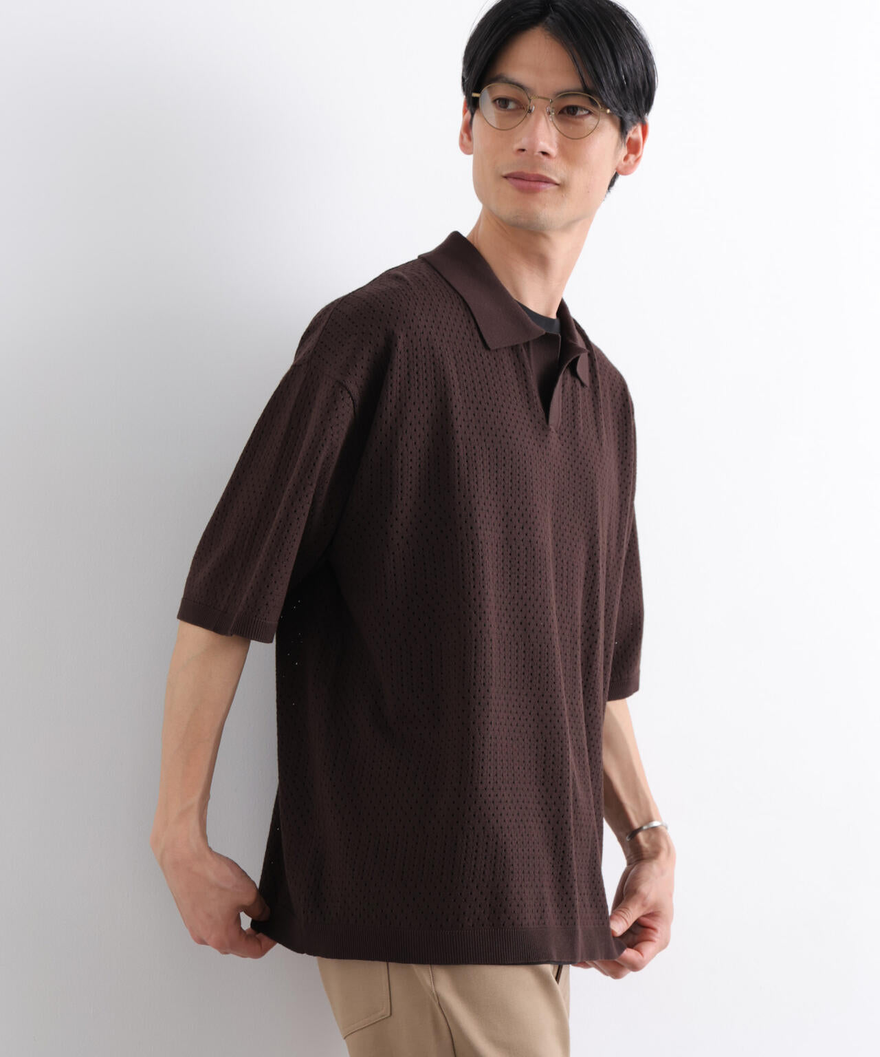 WEB限定/スキッパーテックニットポロシャツ/半袖