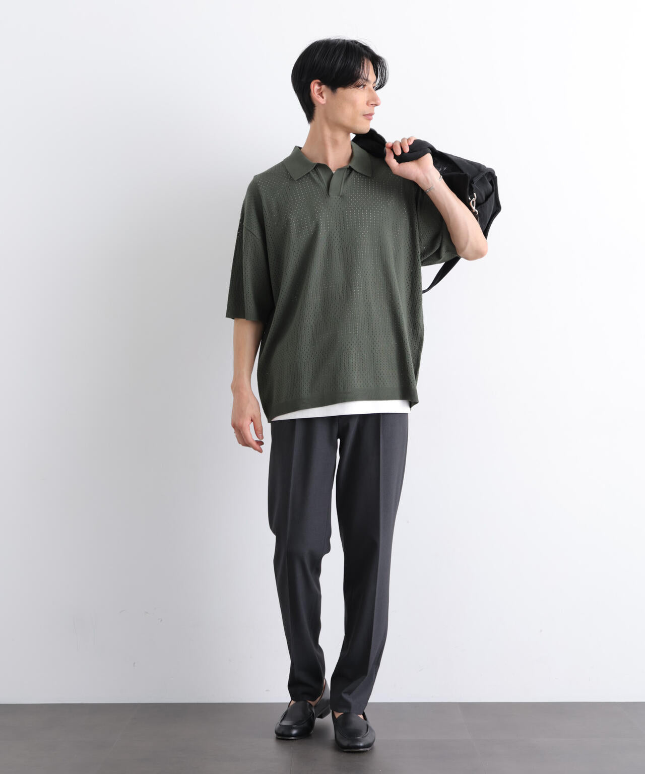WEB限定/スキッパーテックニットポロシャツ/半袖