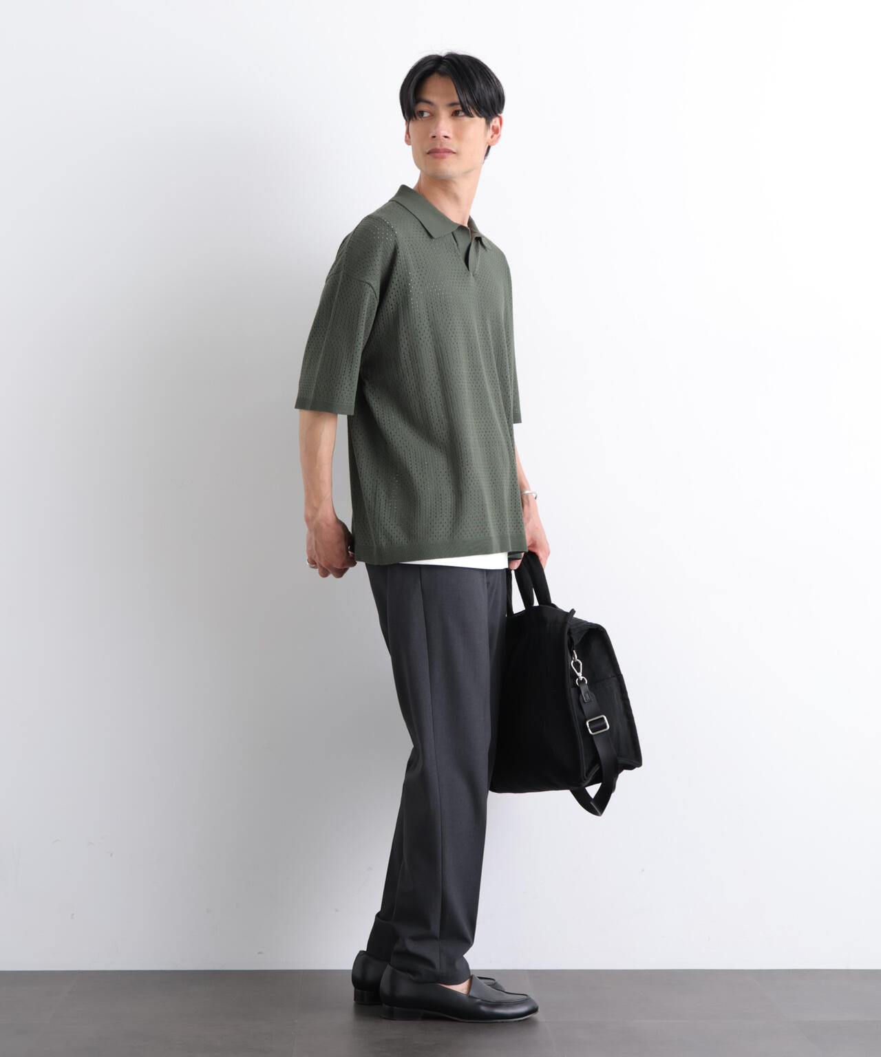 WEB限定/スキッパーテックニットポロシャツ/半袖