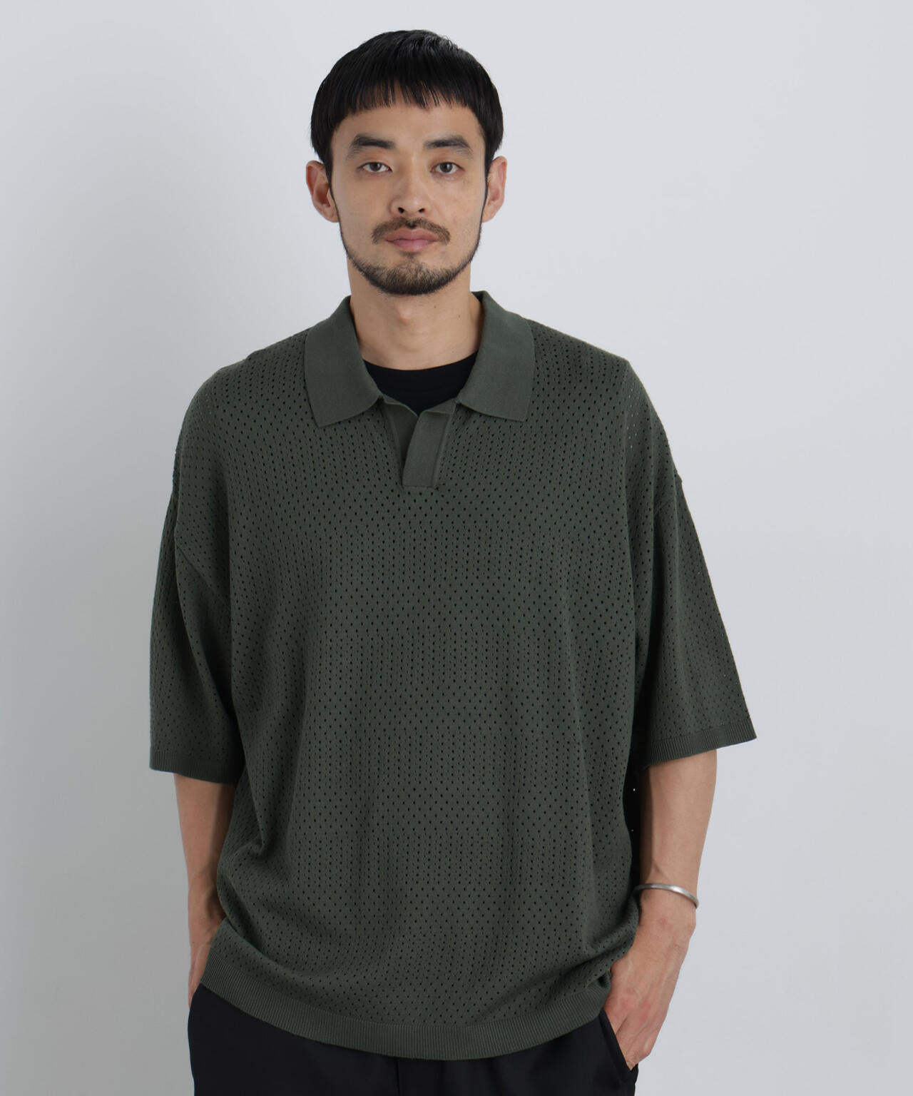 WEB限定/スキッパーテックニットポロシャツ/半袖