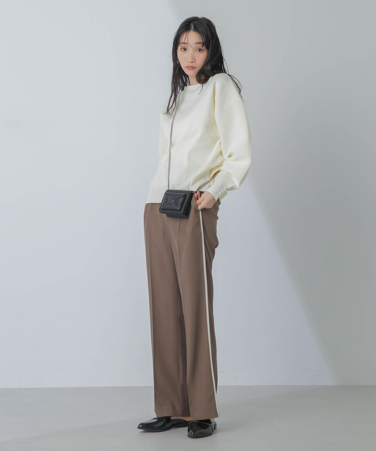洗濯機洗可 パールスリーブニットトップス
