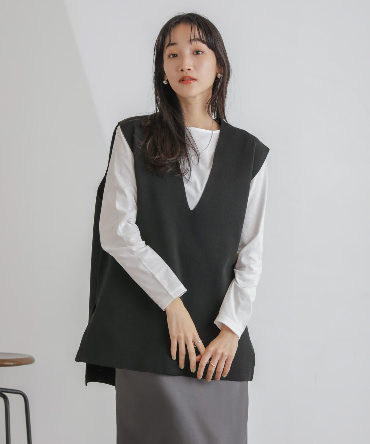 ニットベスト×ロングTシャツ アンサンブルセット