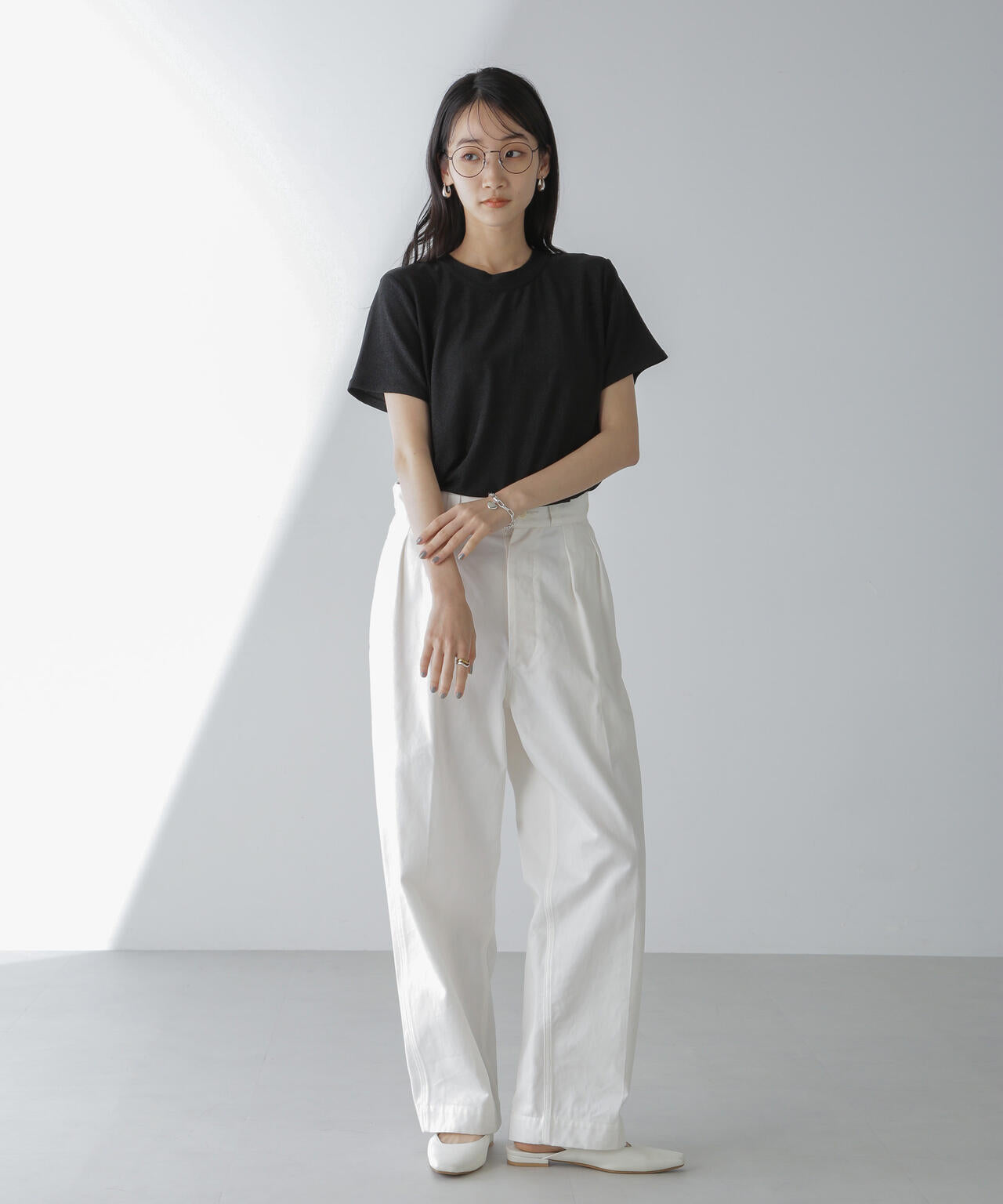 ラメカットクルーネックTシャツ