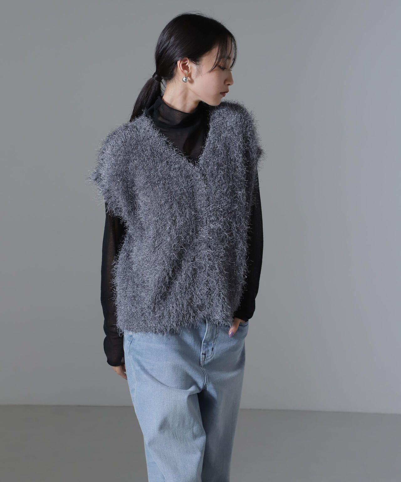 フェザーヤーンクロップド丈前後2wayニットベスト(セットアップ可)