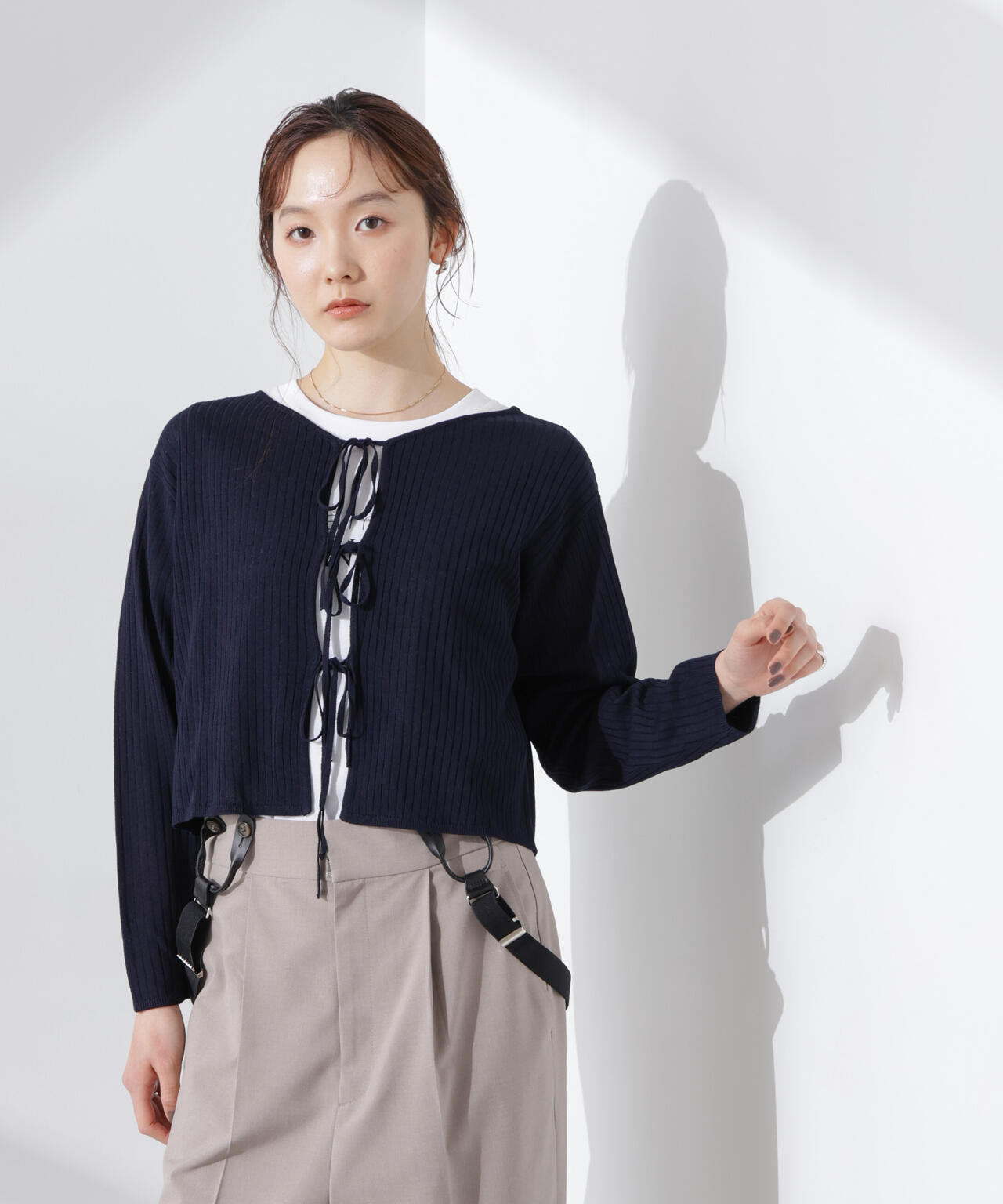 前後2wayリボン開きカーディガン