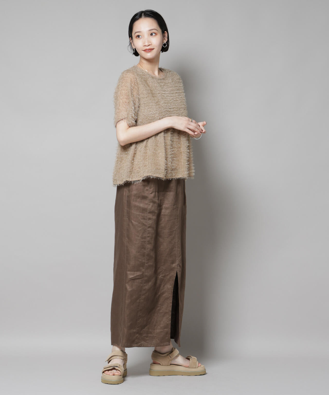 フリンジシフォンギャザーブラウス(セットアップ可)