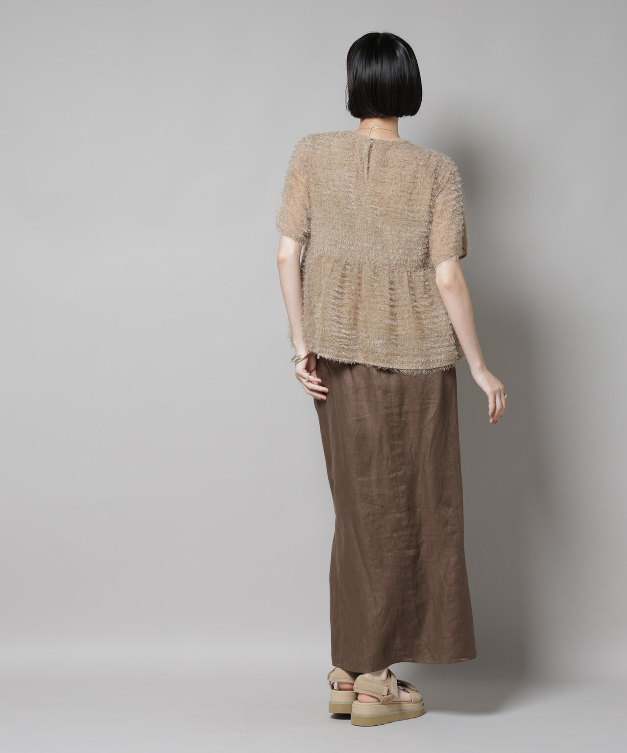 フリンジシフォンギャザーブラウス(セットアップ可)