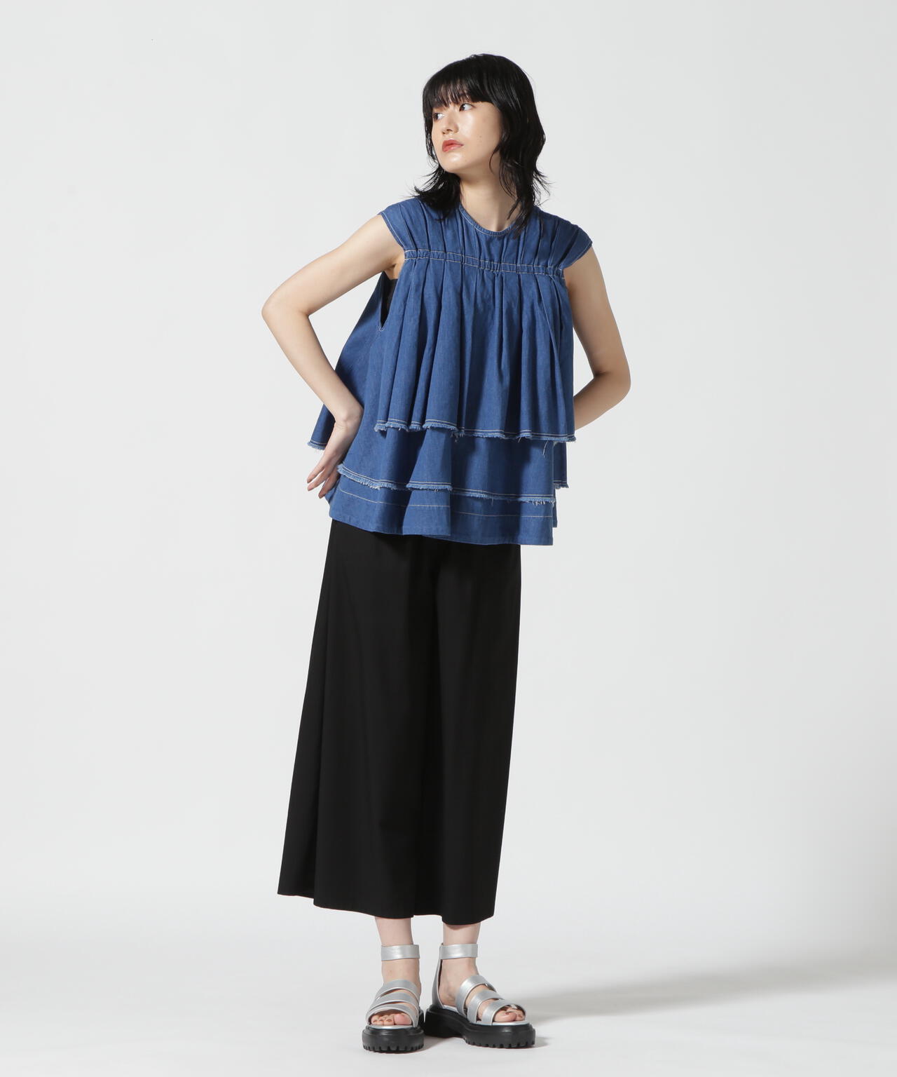 RHODOLIRION/ロドリリオン FRILL TOPS DENIM