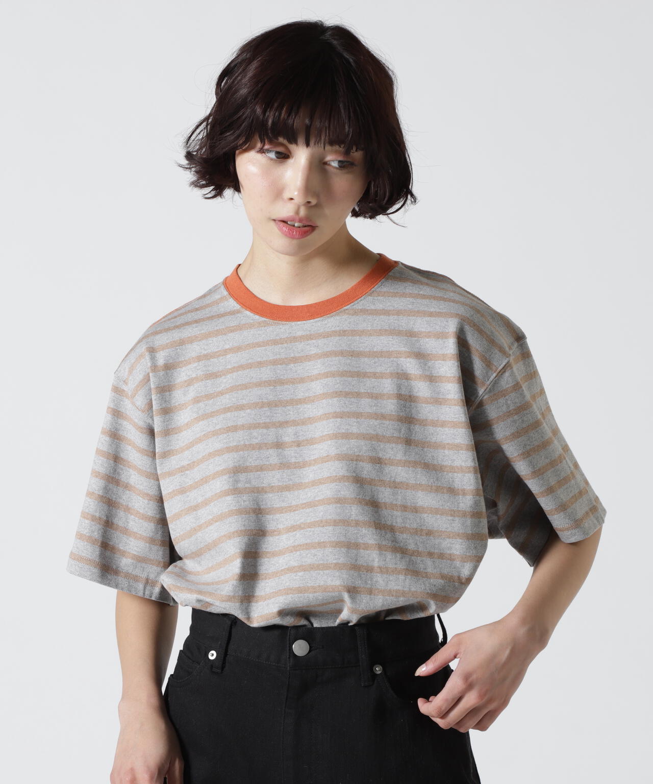 SOGLIA/ソリア OPEN END BORDER TEE リンガーボーダーT