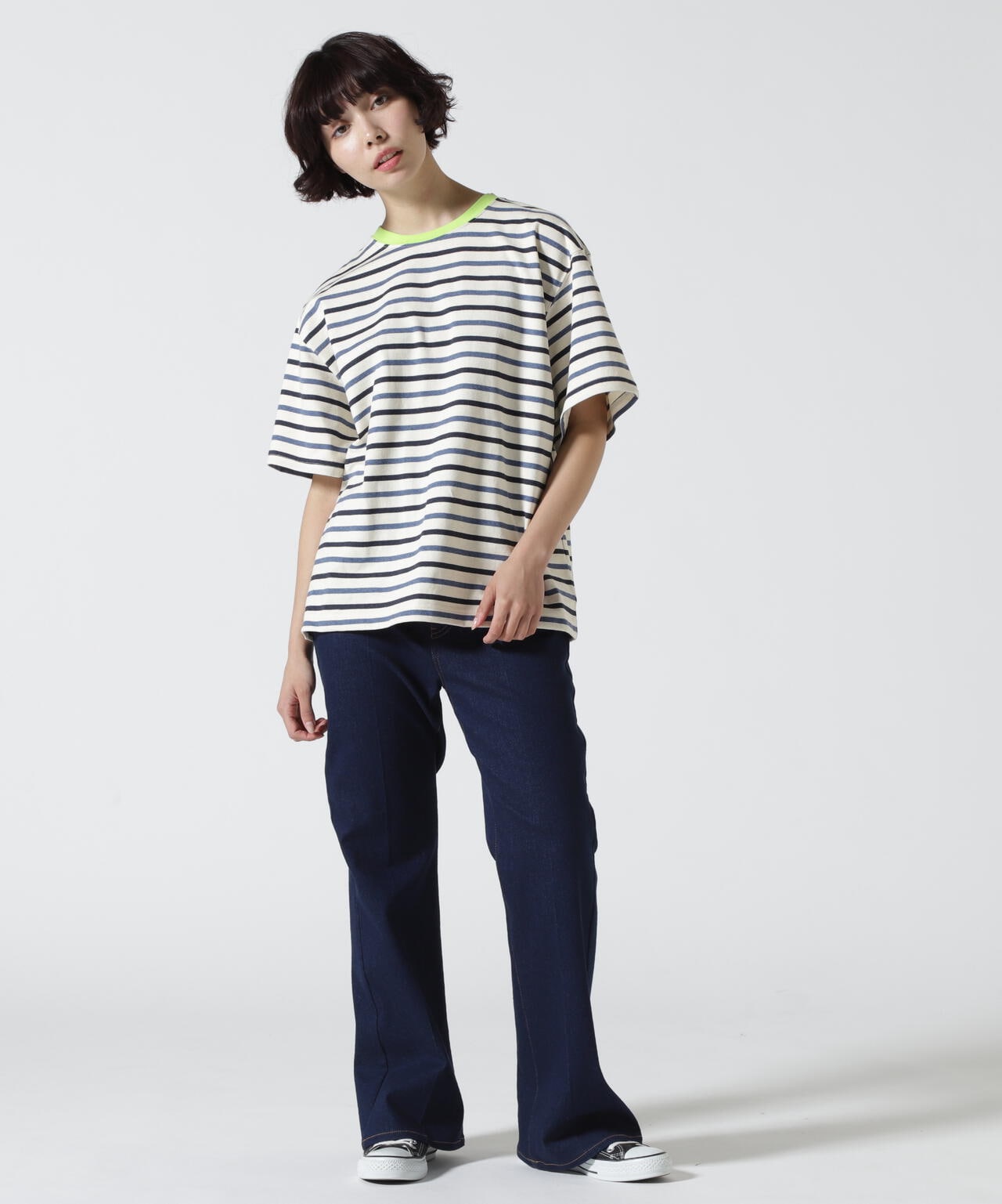 SOGLIA/ソリア OPEN END BORDER TEE リンガーボーダーT