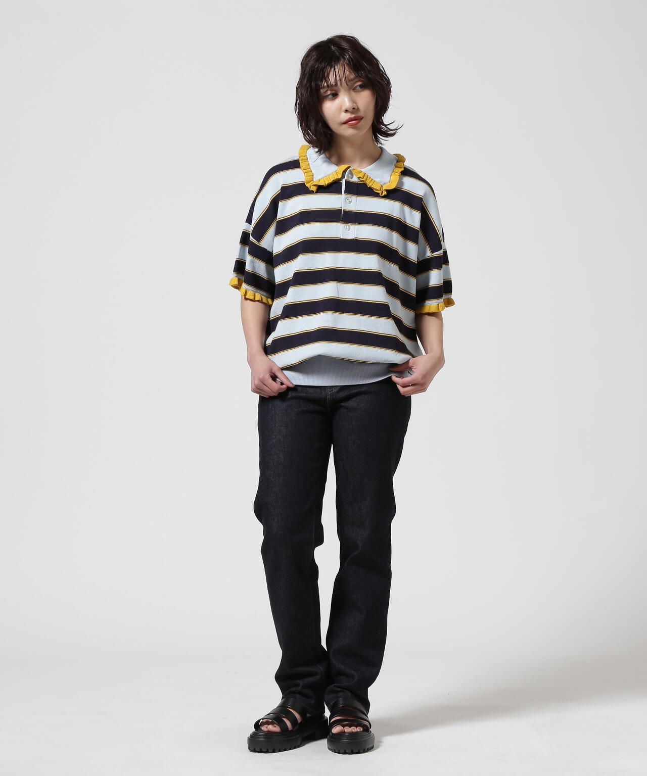 RHODOLIRION/ロドリリオン Frill Polo Sweater フリルポロセーター