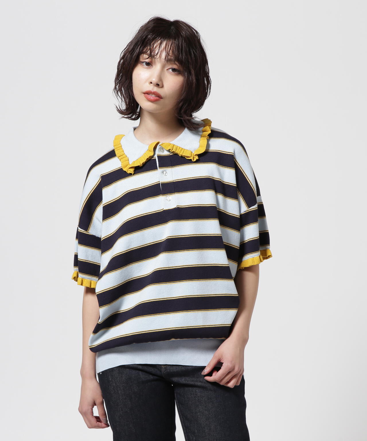 RHODOLIRION/ロドリリオン Frill Polo Sweater フリルポロセーター