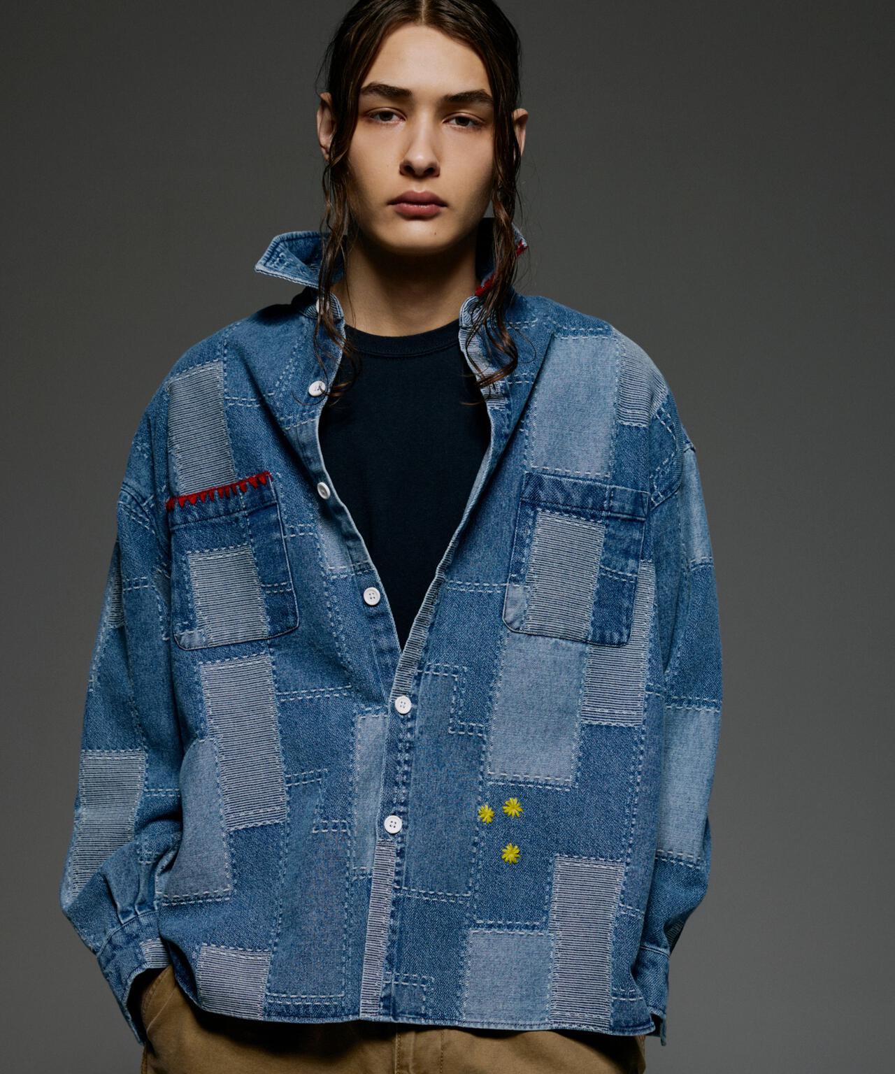 B omnivore/ビーオムニボー PATCHWORK DENIM SHIRT