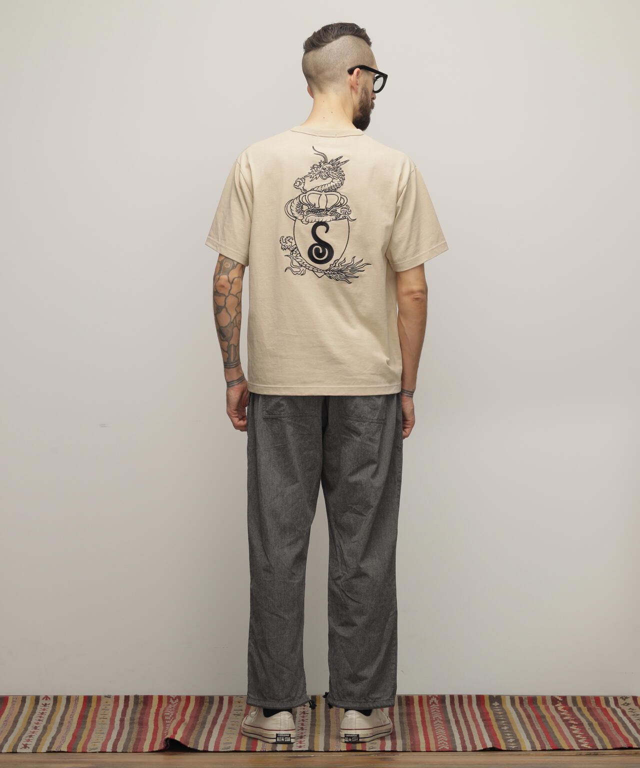 HENLEY TーSHIRT "CREST DRAGON EMB"/刺繍ヘンリーTシャツ "クレスト ドラゴン"
