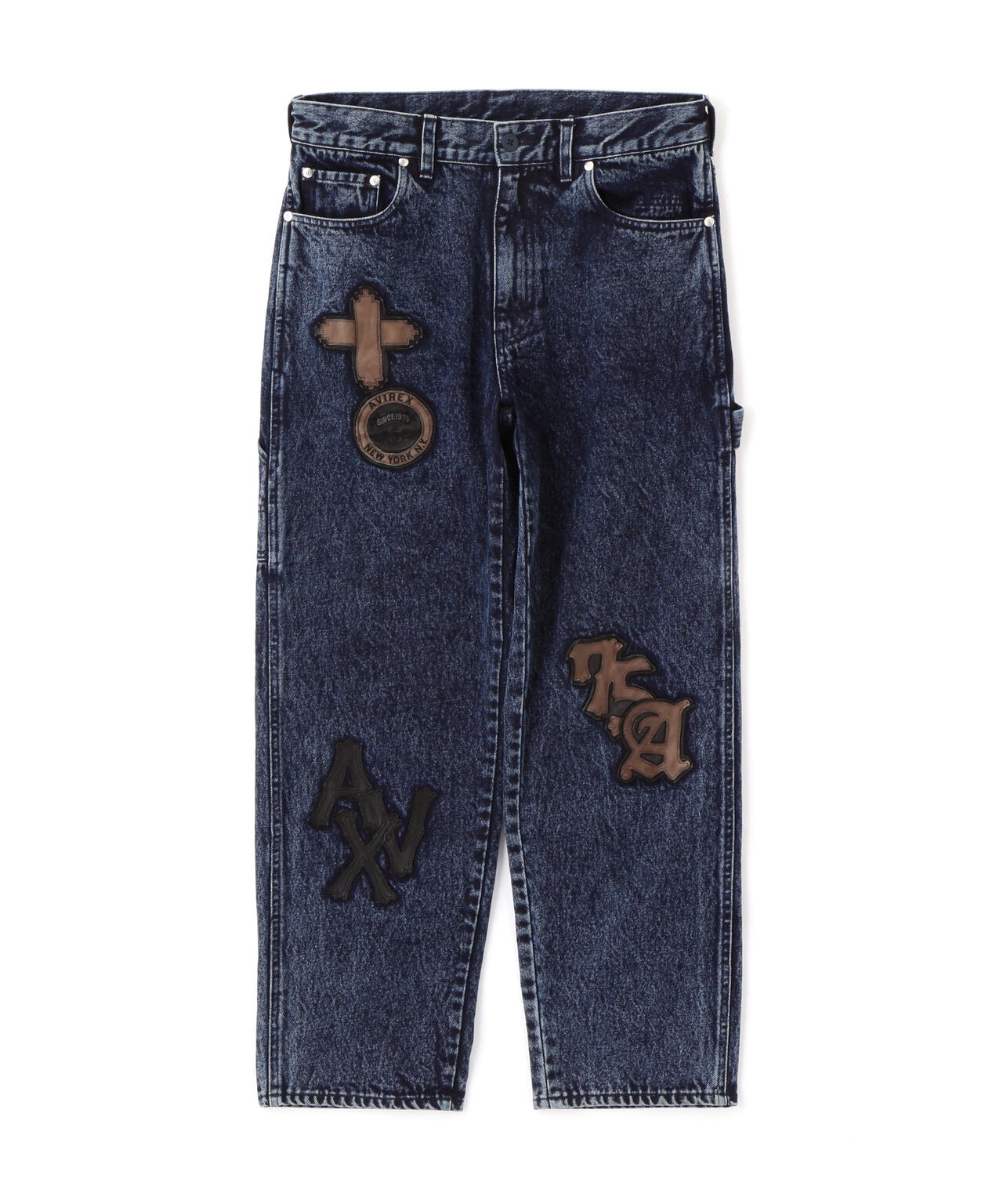 LEATHER PATCH DENIM PANTS