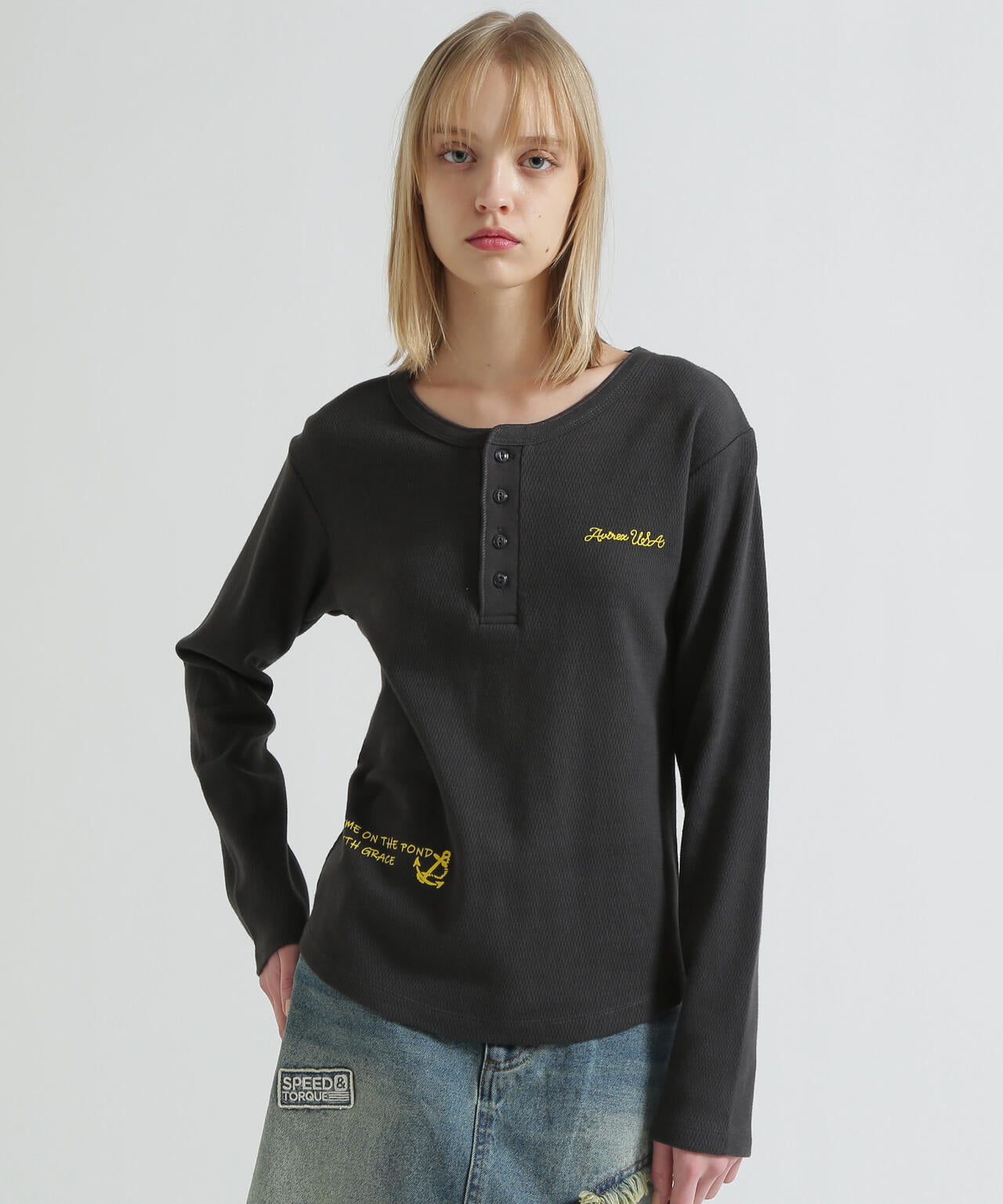 《WOMAN》HONEYCOMB WAFFLE HENLEY