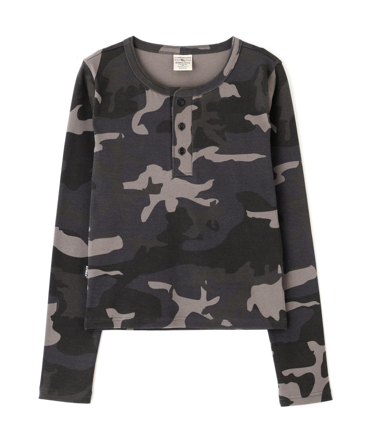 《WEB限定/DAILY/デイリー/WOMAN》RIB CAMO L/S HENLEY NECK T-SHIRT