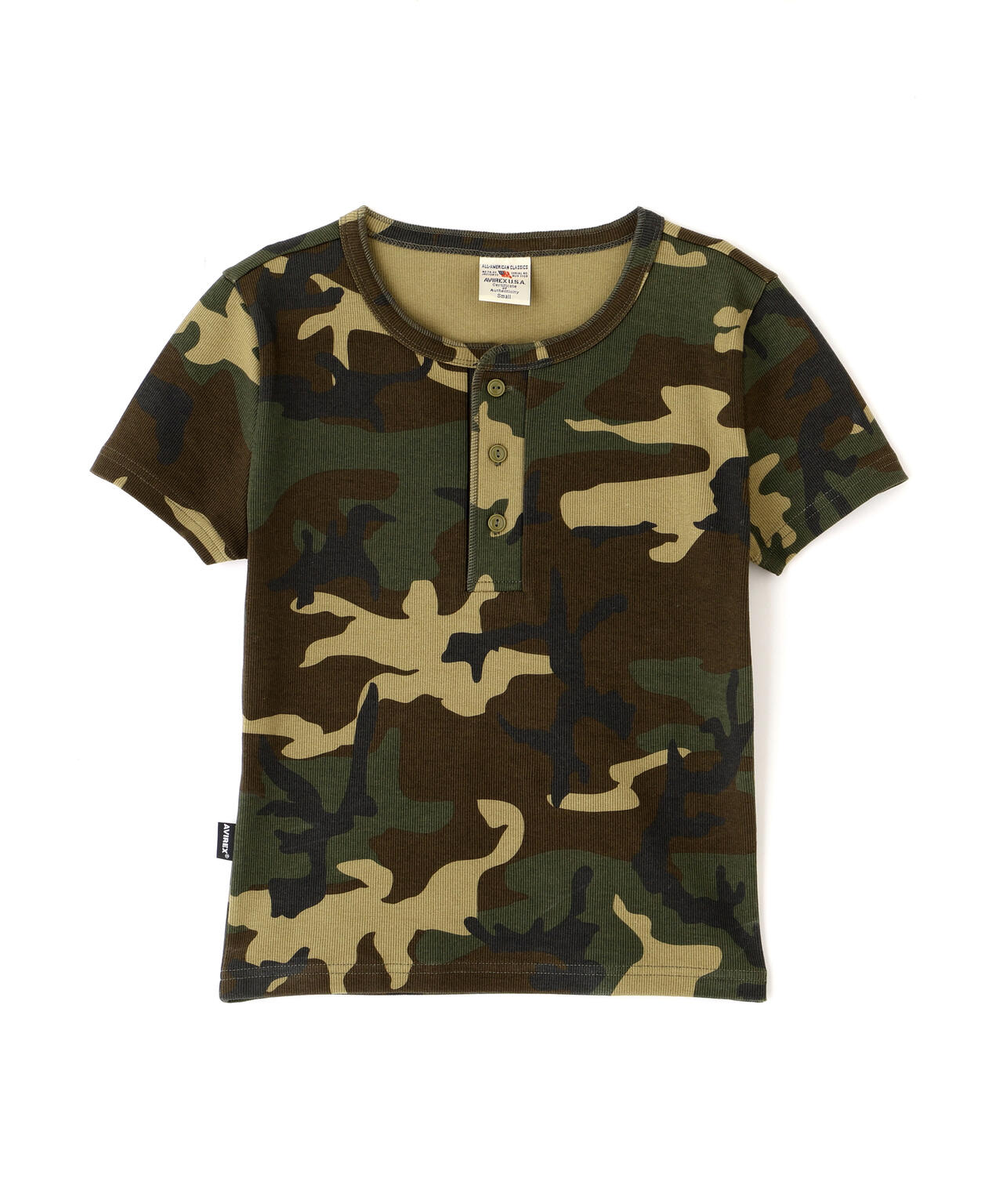 《WEB限定/DAILY/デイリー/WOMAN》RIB CAMO S/S HENLEY NECK T-SHIRT