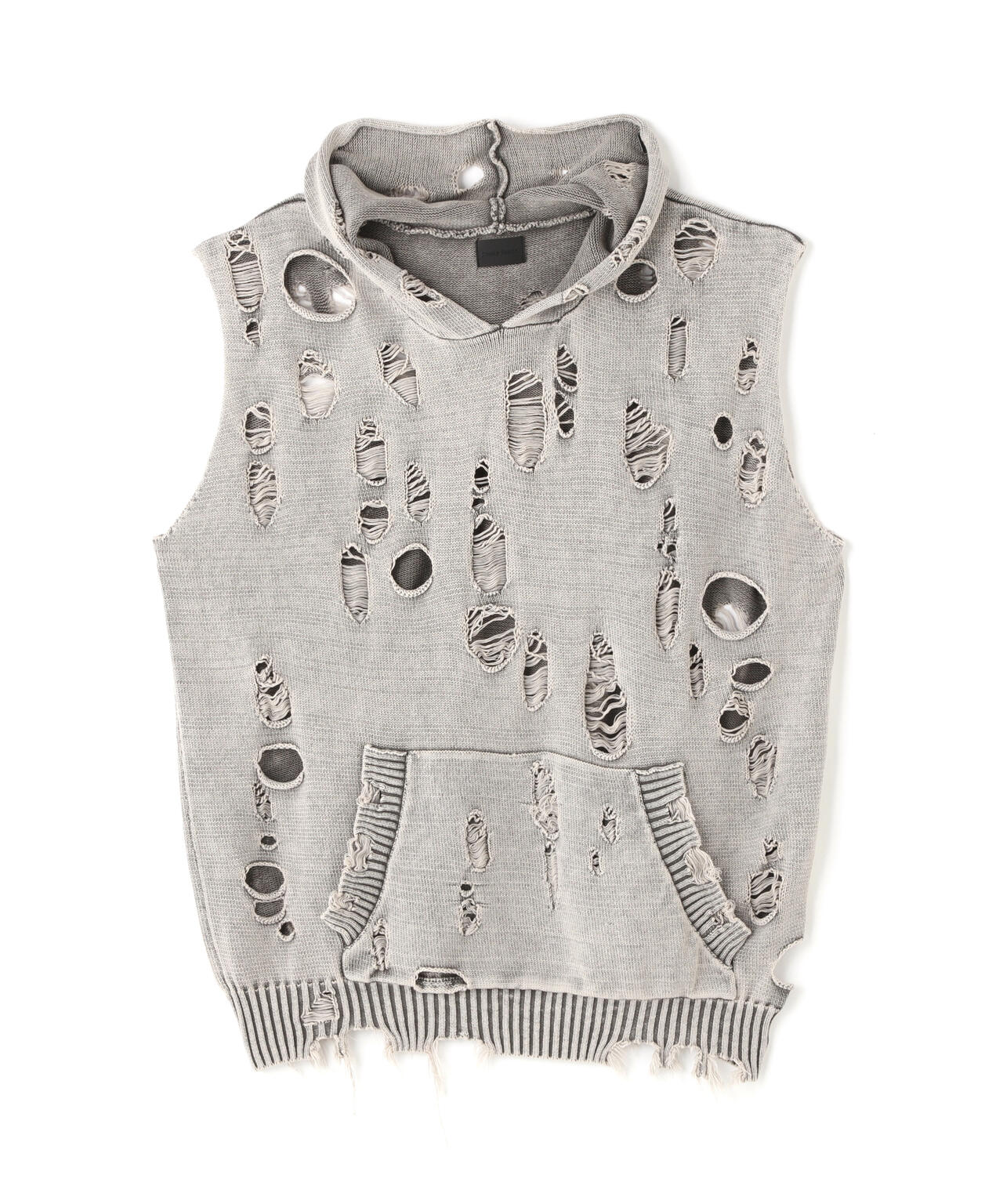 DankeSchon/ダンケシェーン/PIGMENT DAMAGE KNIT NOSLEEVE HOODIE