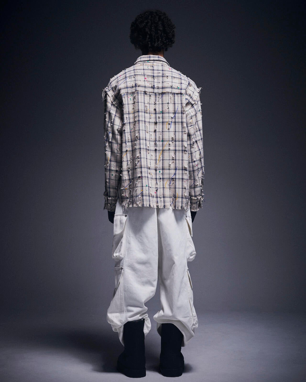 DankeSchon/ダンケシェーン/DAMAGE PAINT CHECK L/S SHIRTS