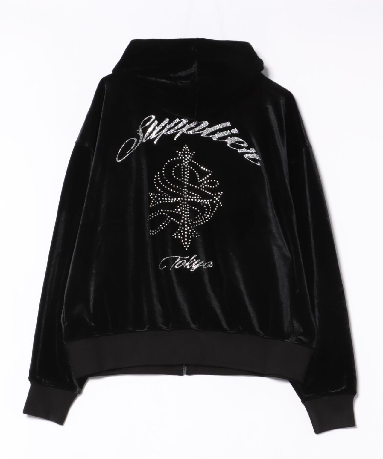 SUPPLIER/サプライヤー/Cross Rhinestone Velour Zip Hoodie
