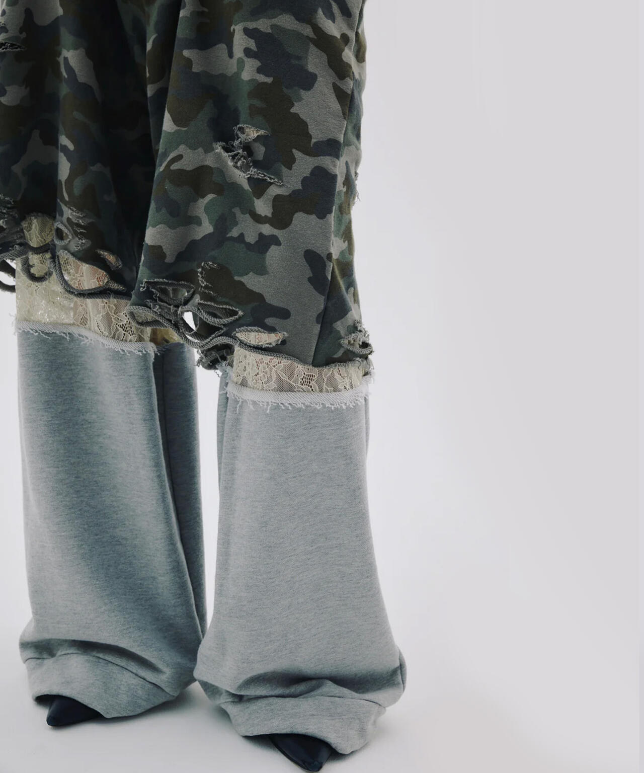 neith./ネイス/Layered Crush Sweat Pants(Camo×Gray)