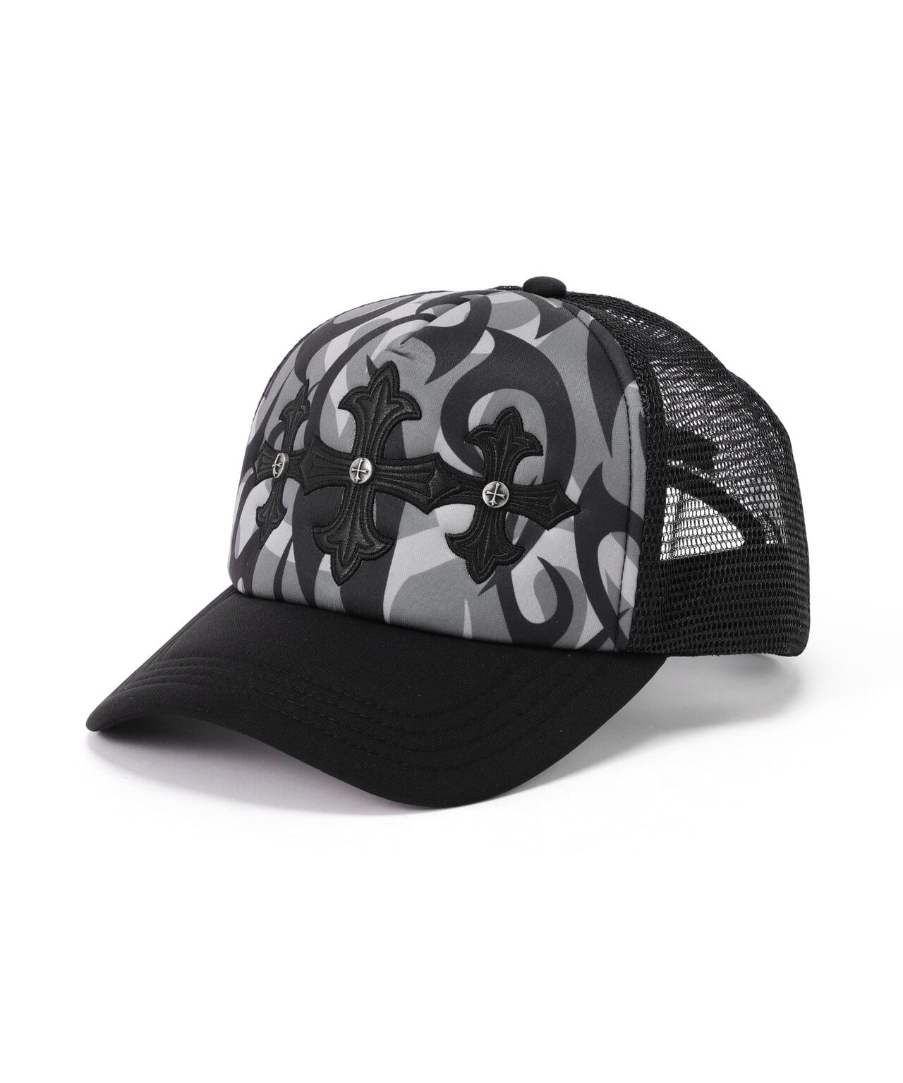 SUPPLIER/サプライヤー/TRIBAL CAMO CROSS LEATHER PATCH MESH CAP
