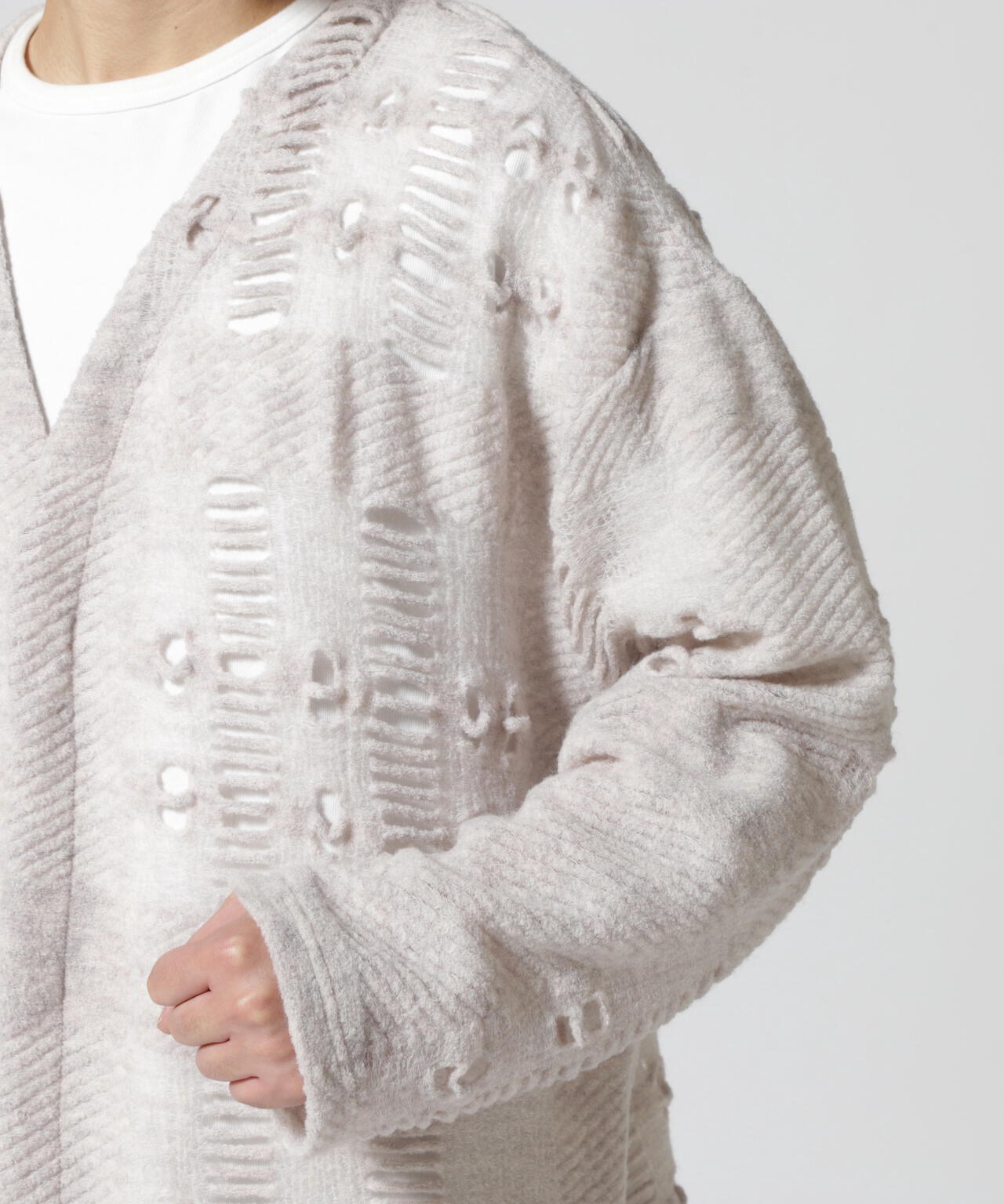 LUSOR(ルーソル)WOOL NYLON DAMEGE CD ダメージ風カーディガン