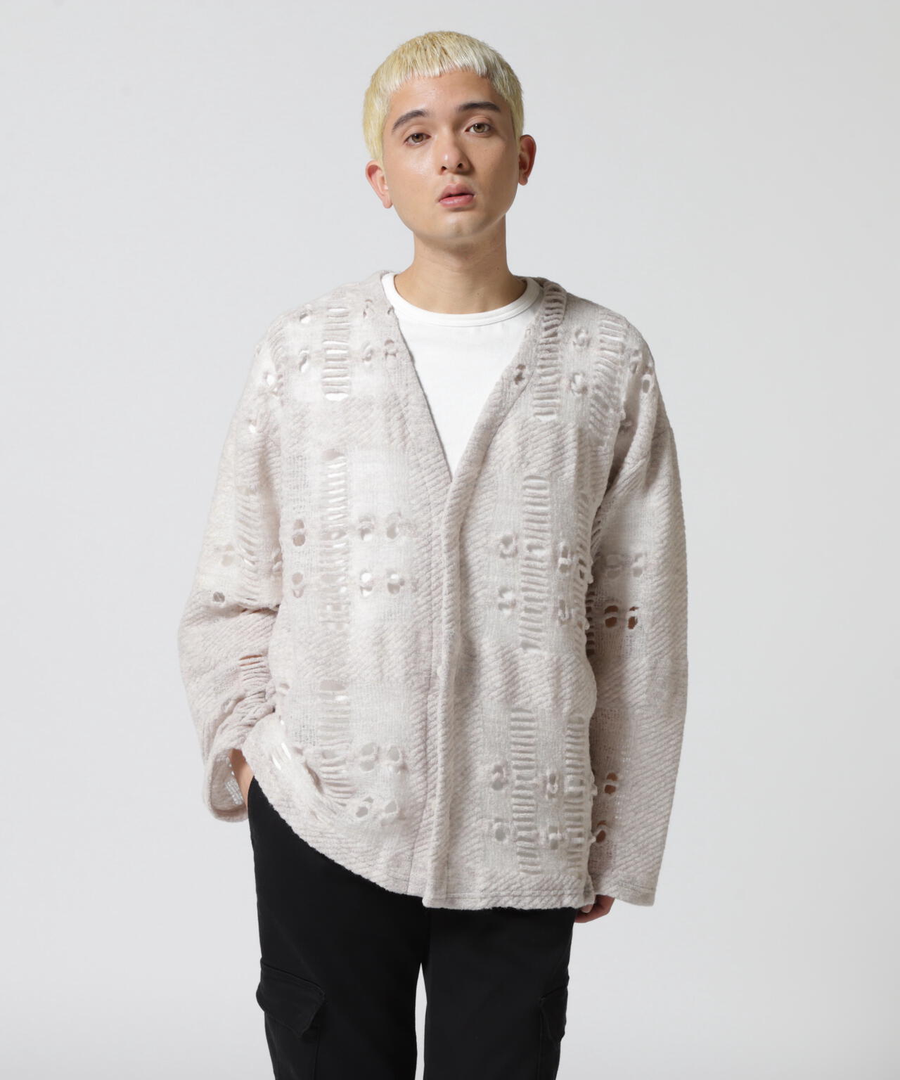 LUSOR(ルーソル)WOOL NYLON DAMEGE CD ダメージ風カーディガン