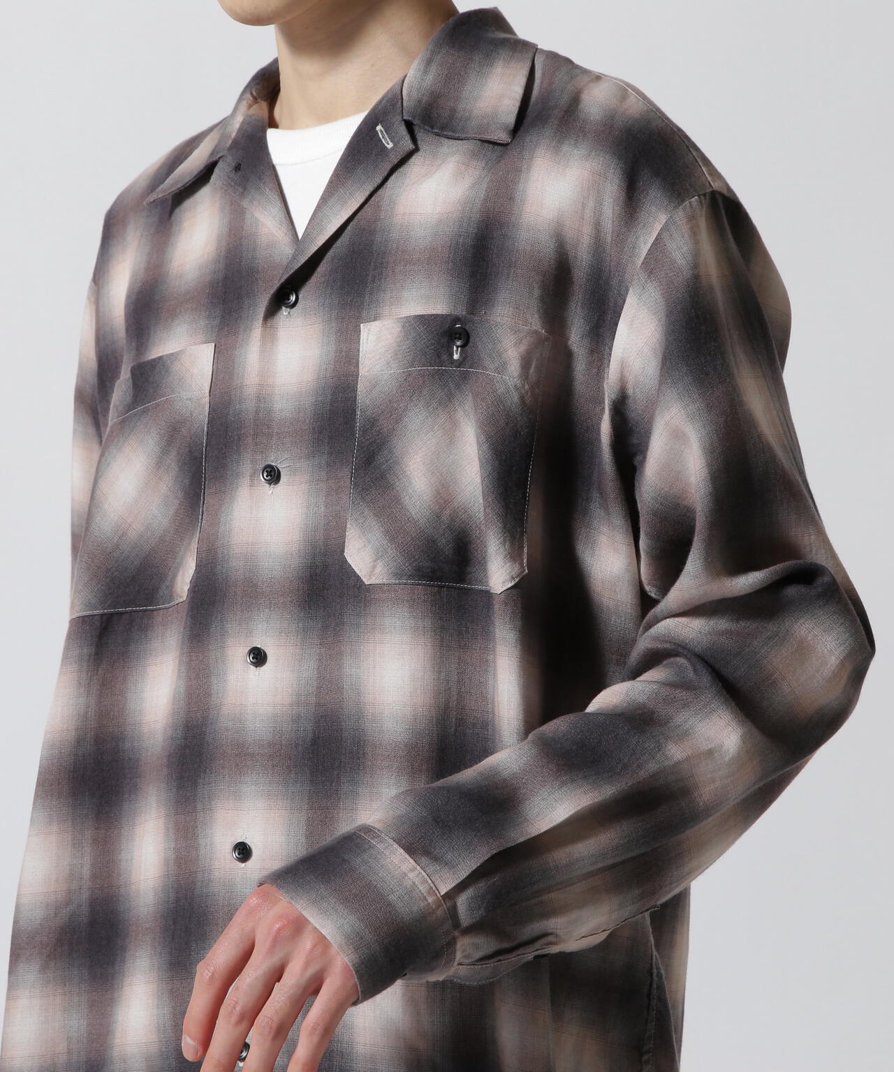 MINEDENIM / Drape Denim Ombre Check Loose Work SH