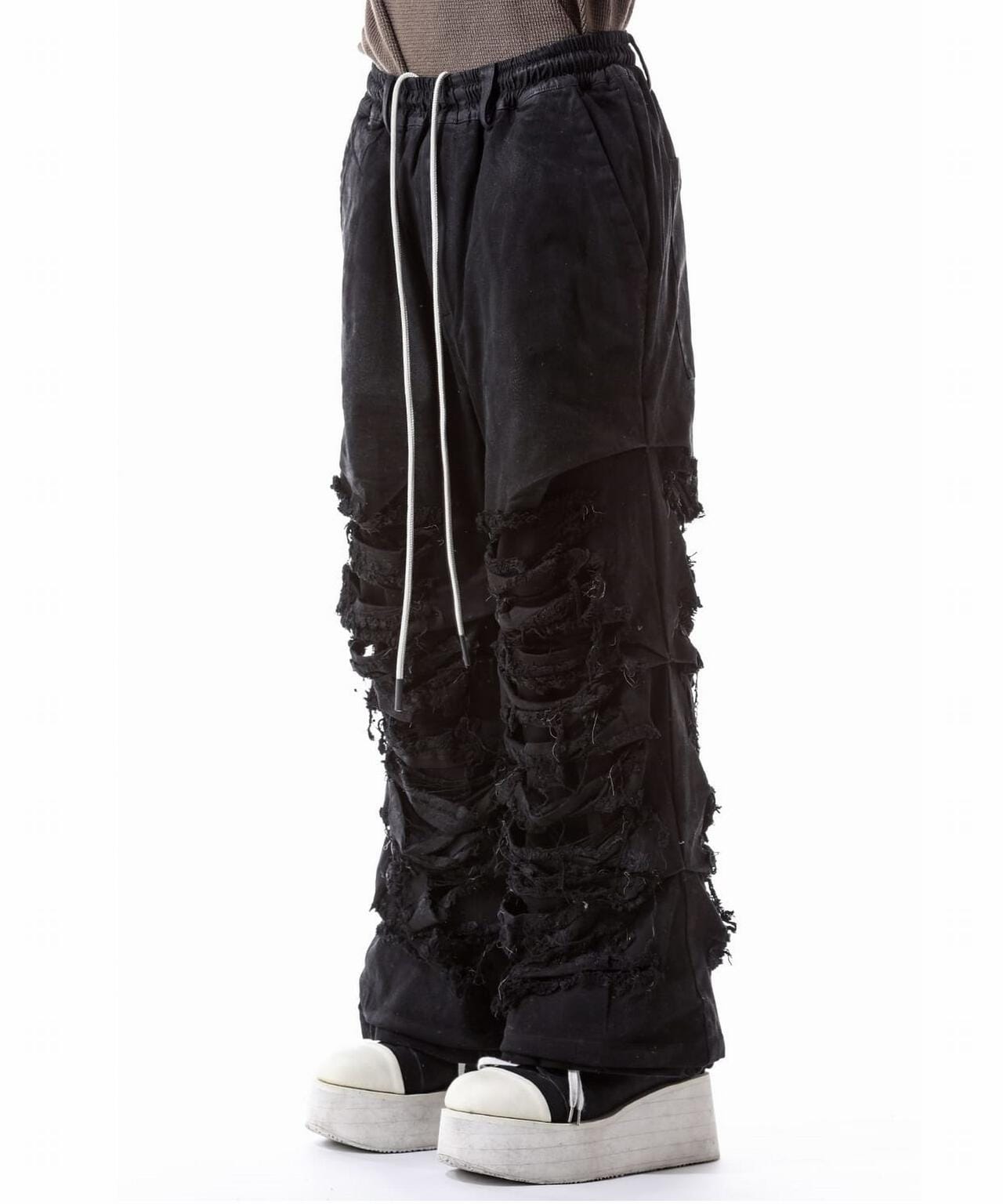 A.F ARTEFACT/Damage Denim Tuck Wide Pants