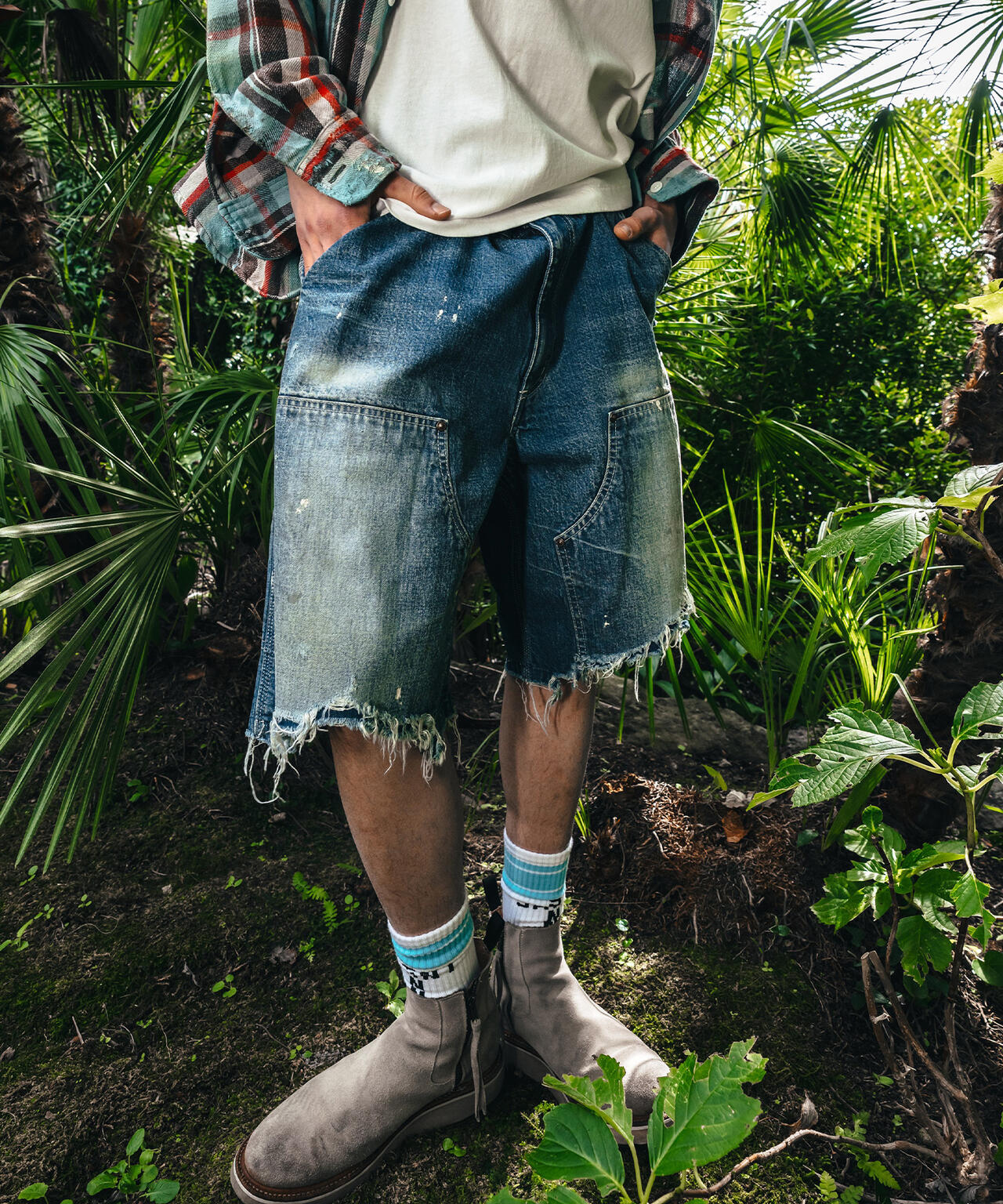 SAINT MICHAEL/セントマイケル/DOUBLE KNEE SHORTS/BLUE