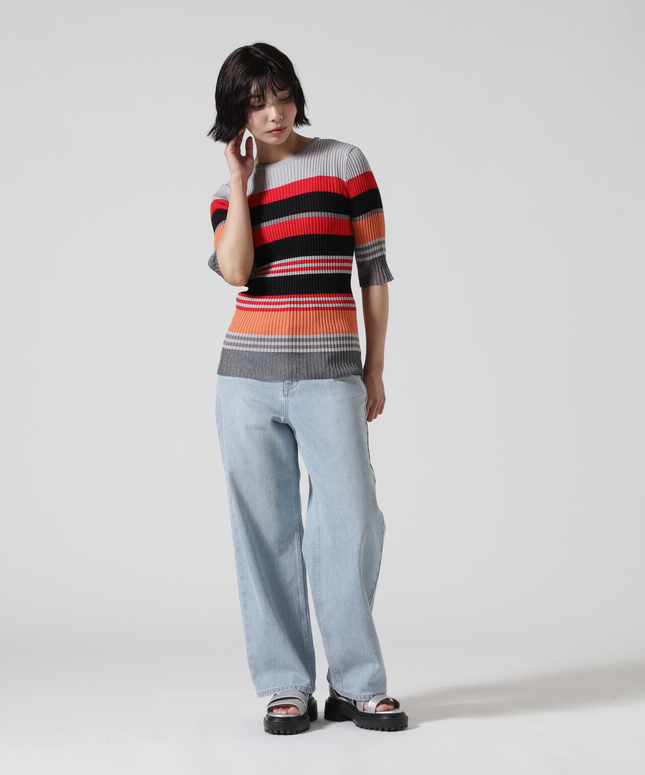 AULA AILA/アウラアイラ/MULTI BORDER KNIT