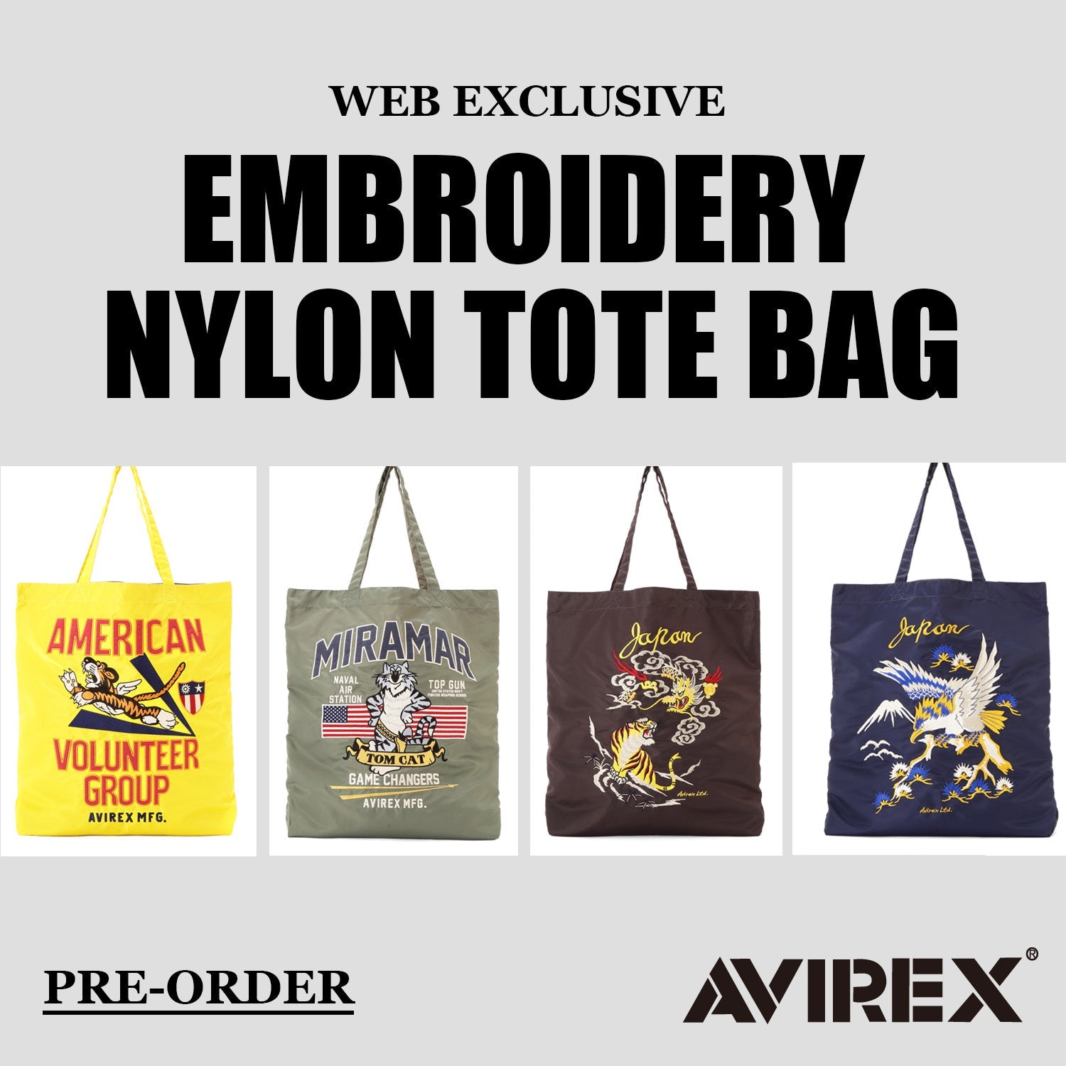 <WEB EXCLUSIVE>EMBROIDERY NYLON TOTE BAG