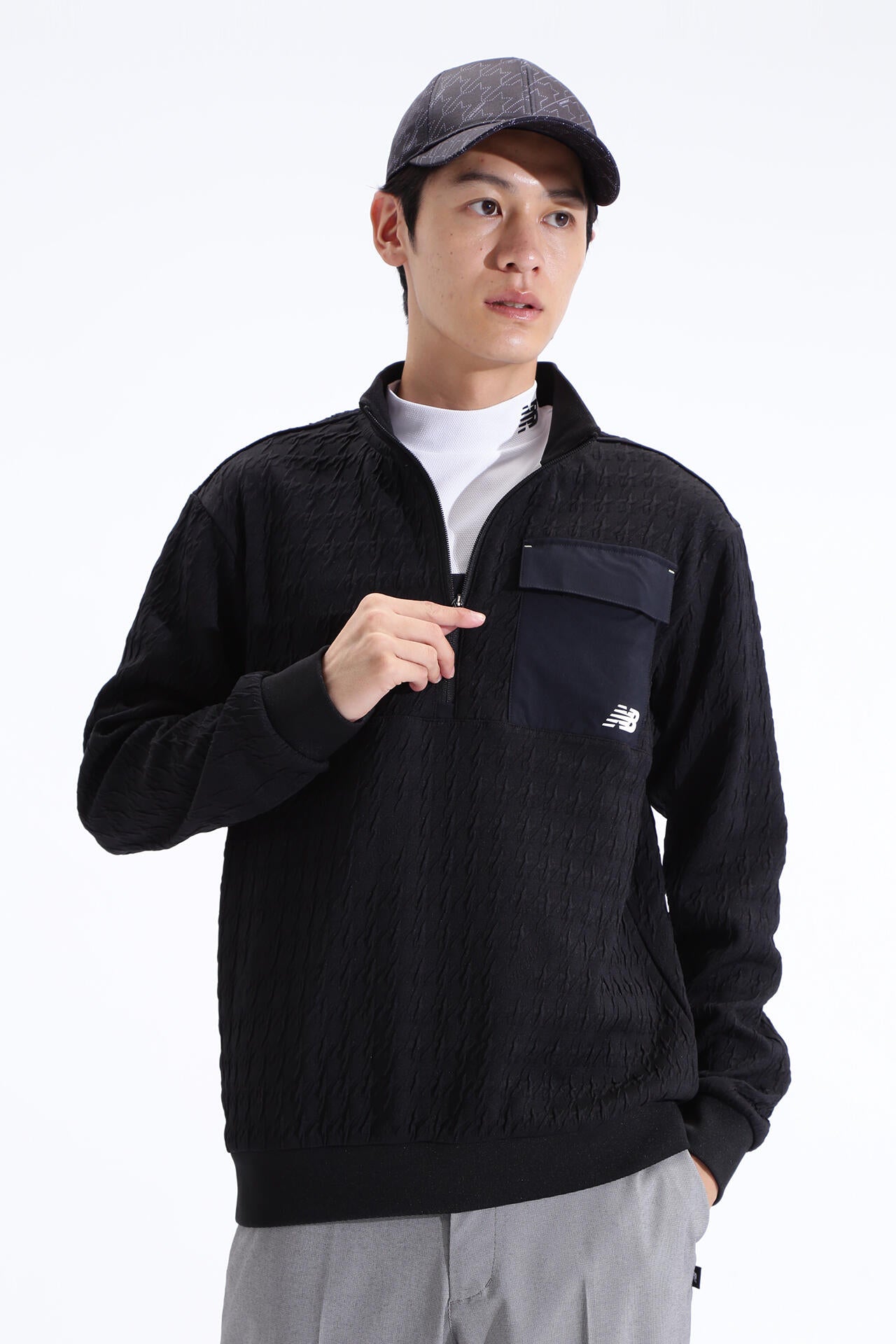 千鳥格子 スウェット ハーフジップ プルオーバー (MENS SPORT)