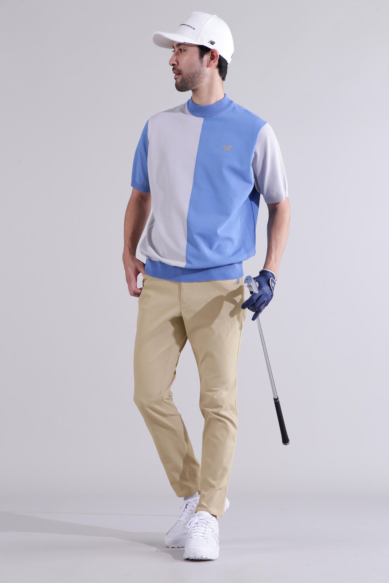 【直営店舗限定】半袖 モックネック ニット プルオーバー (MENS)