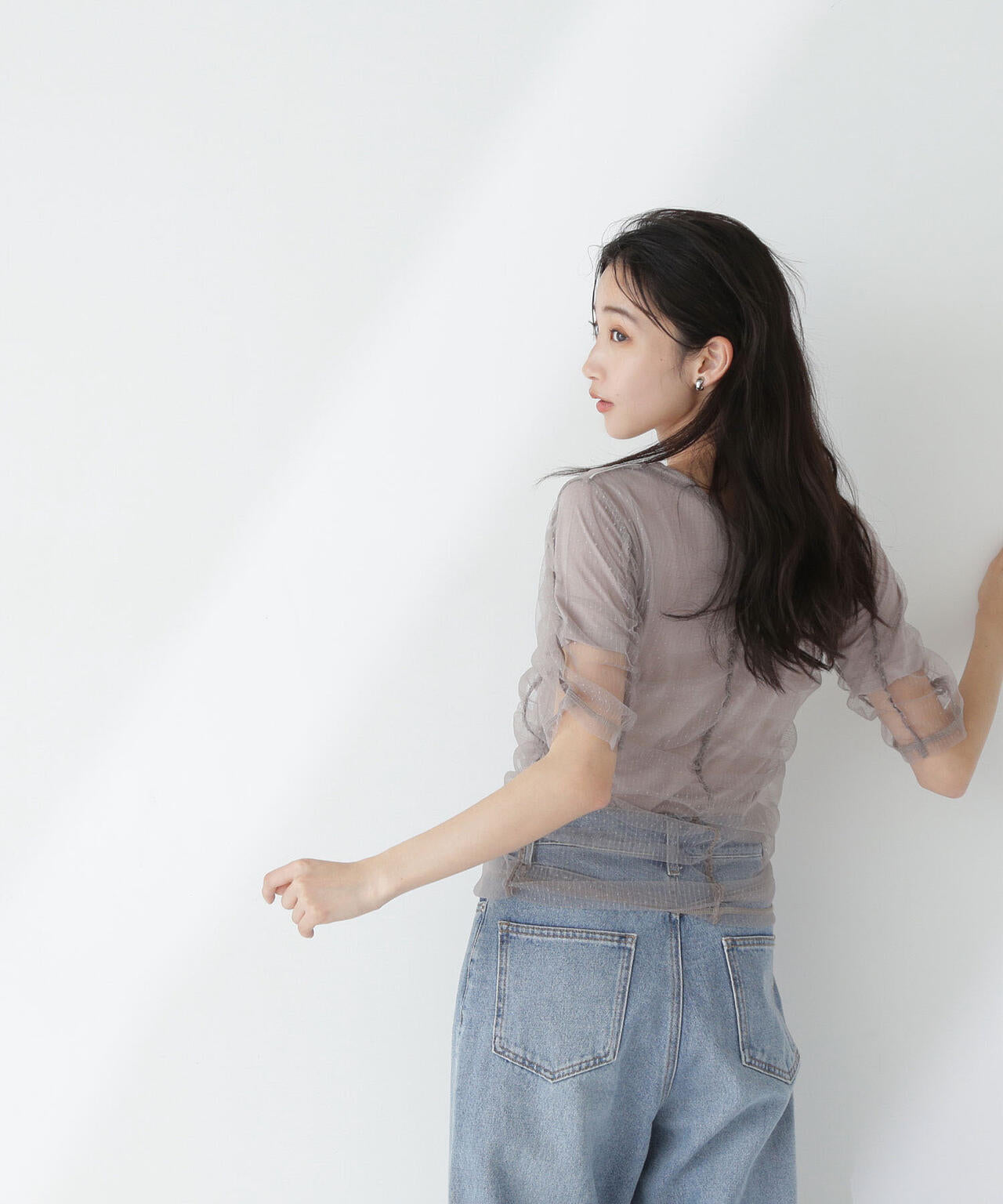 ギャザーチュールレイヤードTシャツ*